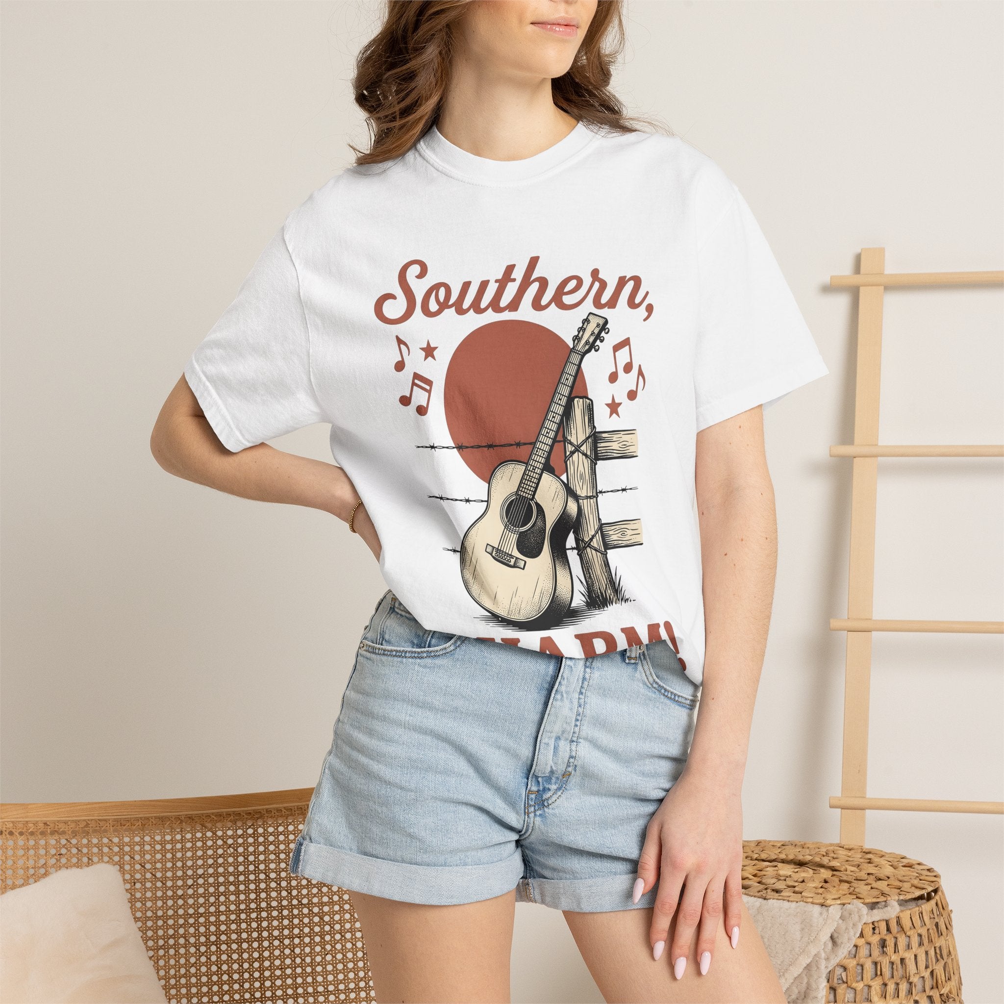 Guitar Fence Shirt Cowgirl Country Gift Women Vintage Tee Fence T-Shirt Cowboy Fan Retro Tshirt Country Graphic Hand Drawn Music Notes