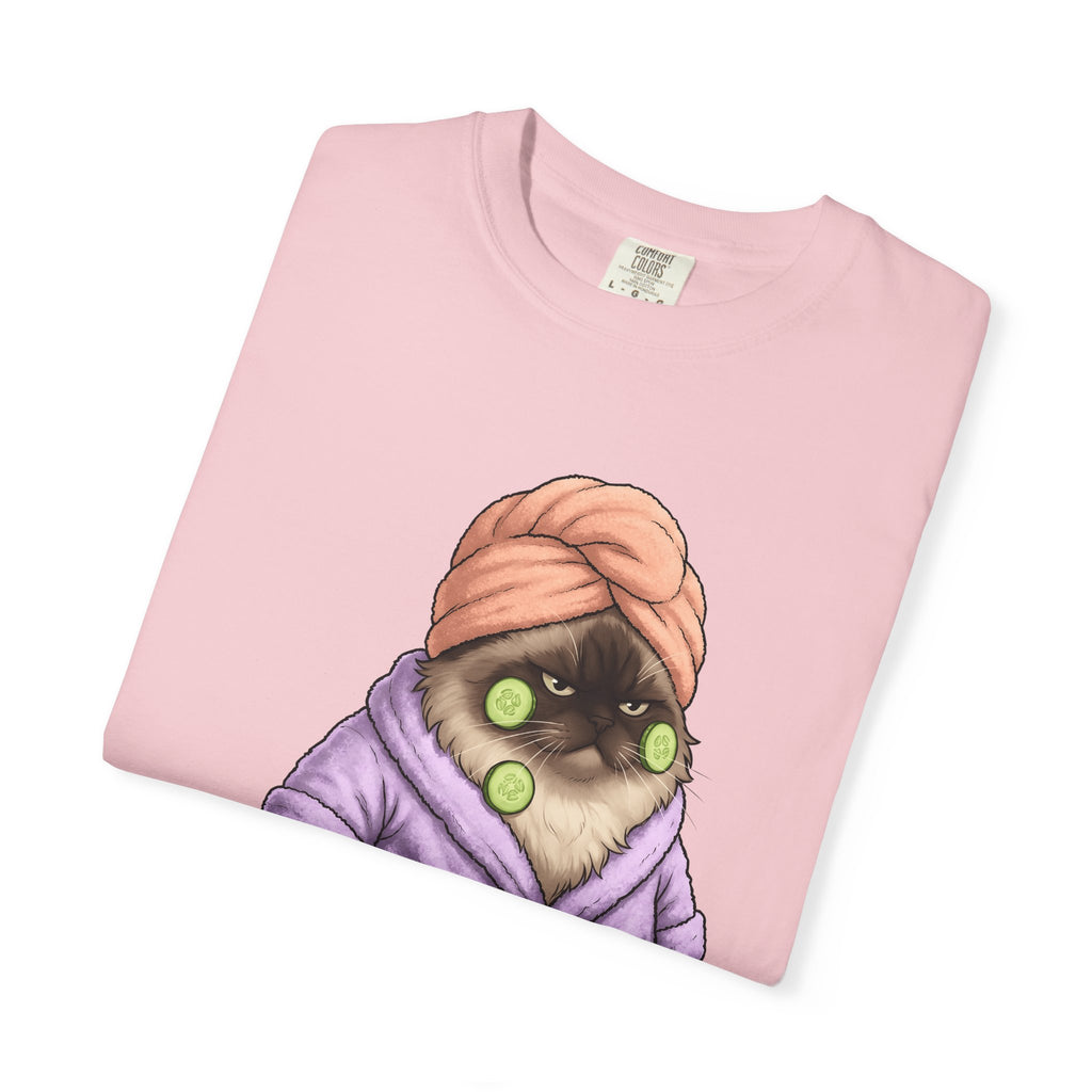 Pampered Cat Shirt Cat Gag Gift Women Animated Tee Kitty T-Shirt Feline Fan Cartoon Tshirt Prank Graphic Manga Bath Wrap Tshirt