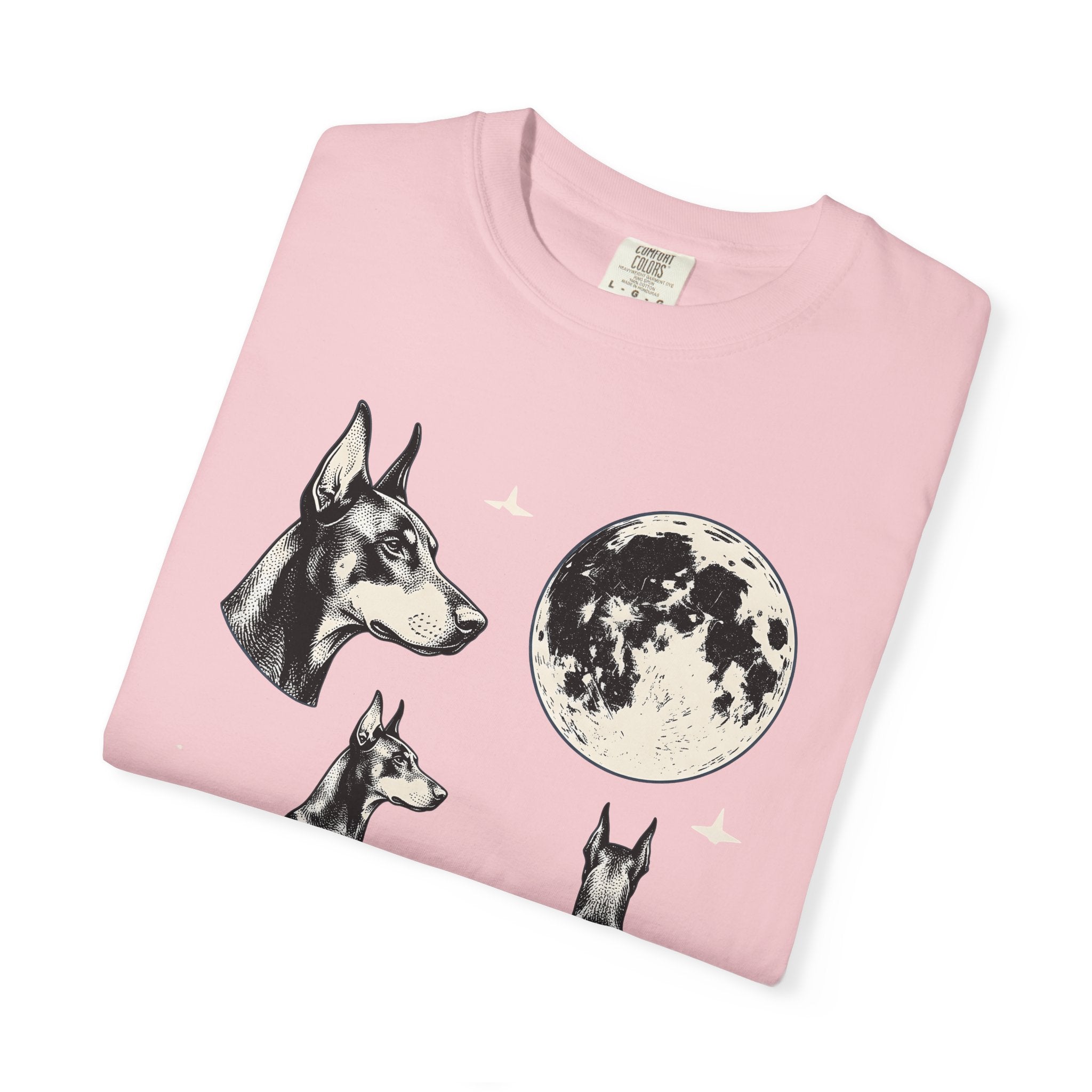 Doberman Canine Shirt Dog Zodiac Gift Women Classic Tee Dobermann T-Shirt Dog Fan Vintage Tshirt Astrology Graphic Doodle Full Moon Tshirt