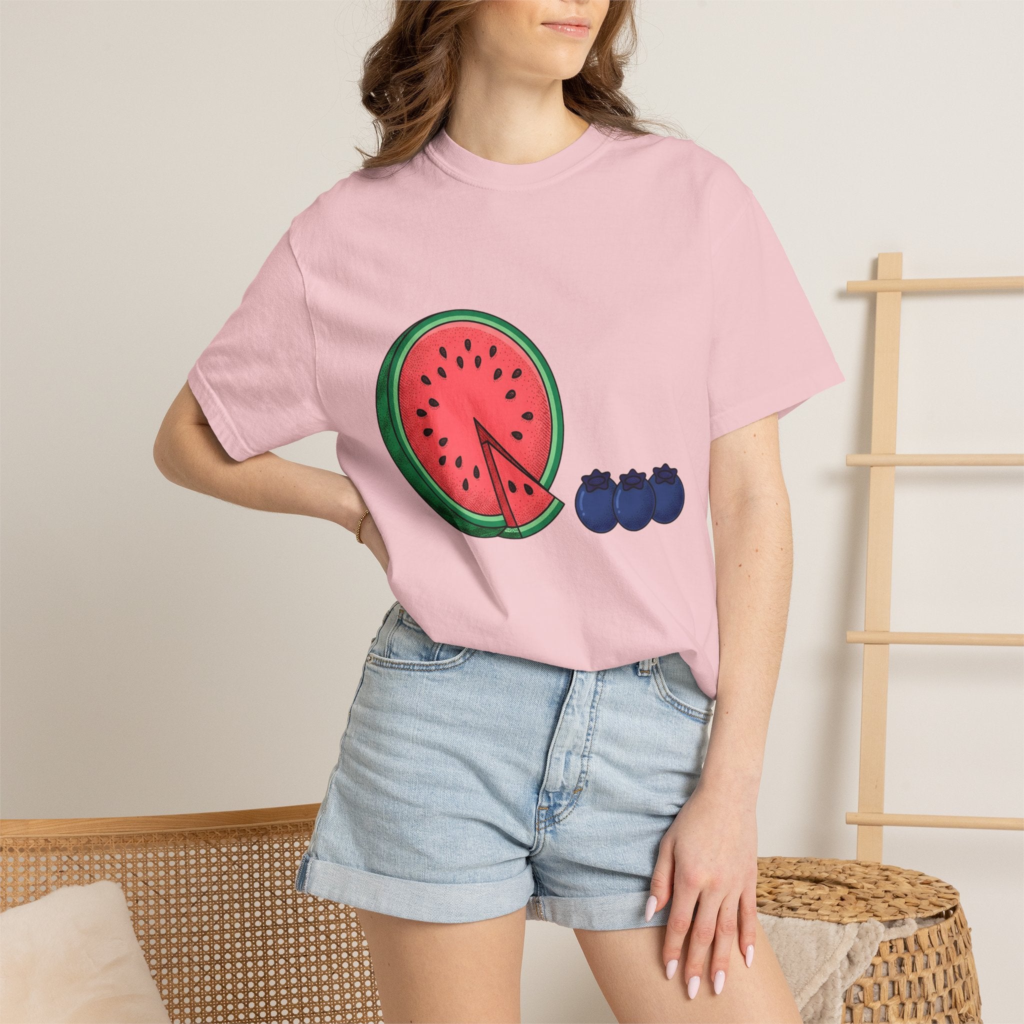 Watermelon Blueberry Shirt Summer Cuisine Gift Women Watercolor Tee Fruit Salad T-Shirt Vacation Fan Watercolour Tshirt Food Graphic