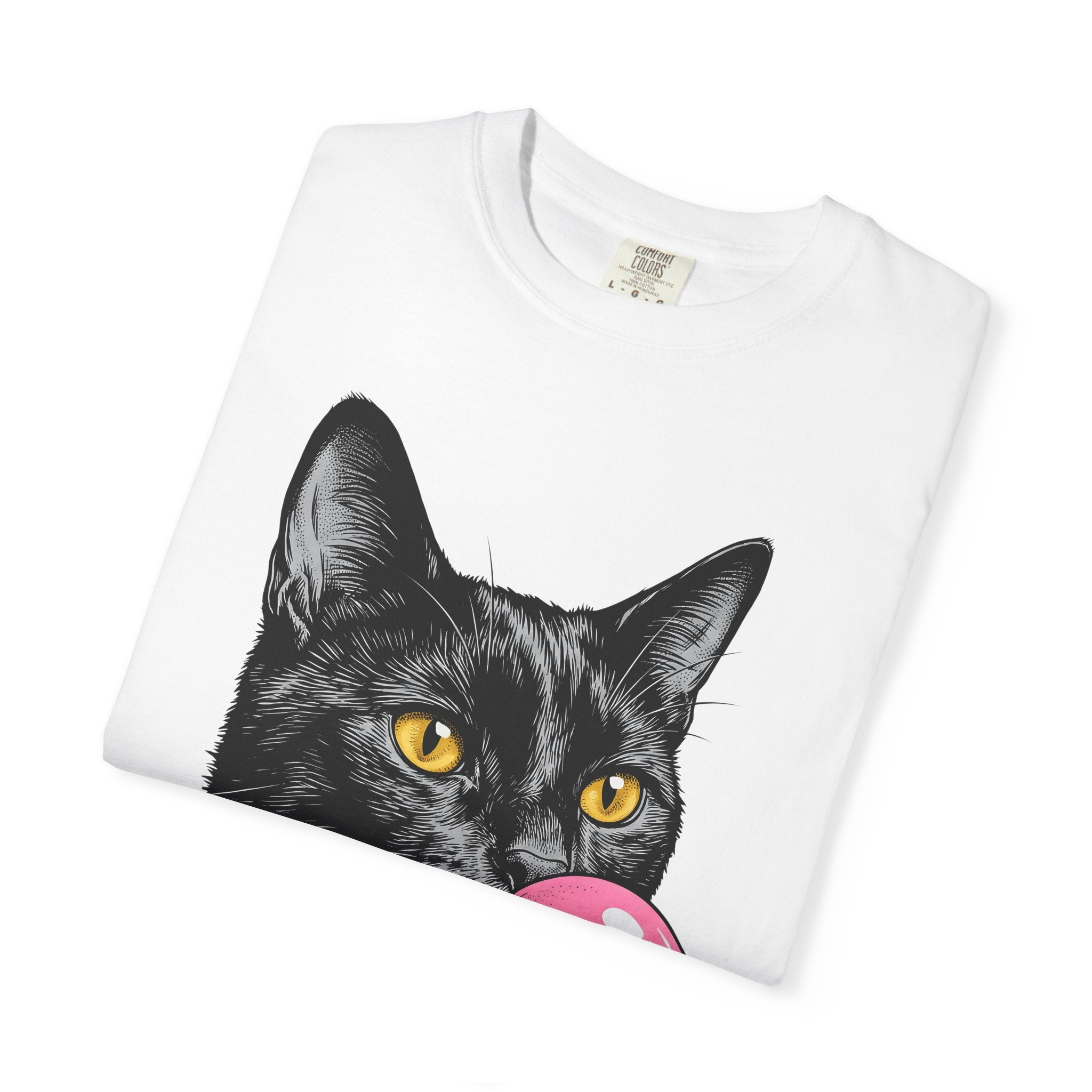 Dark Cat Shirt Cat Funny Gift Women Pop Art Tee Black Cat T-Shirt Feline Fan Cat Graphic Retro Illustration Classic Gum Bubble Tshirt
