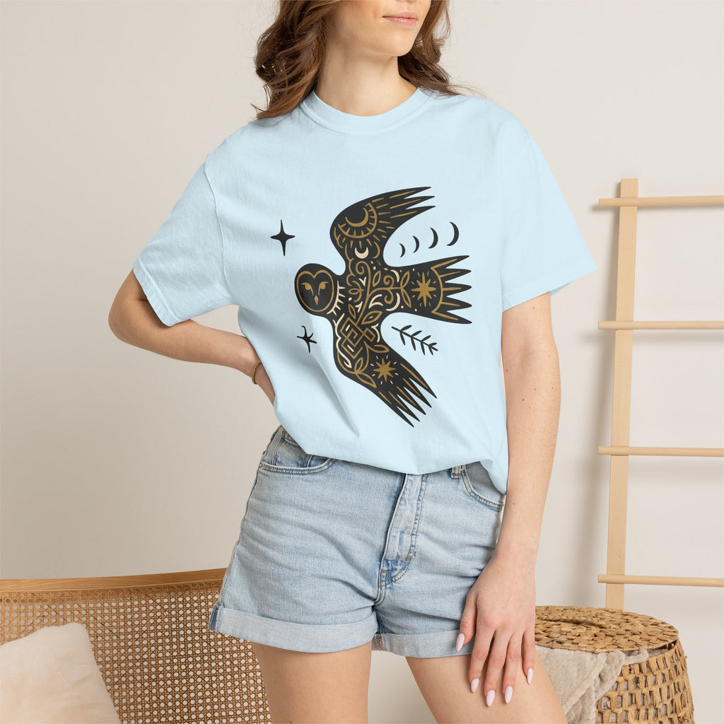 Owl Illustration Shirt Boho Chic Astrology Gift Women Hippie Tee Owl T-Shirt Bohemian Fan Psychedelic Tshirt Zodiac Graphic Simple Crescent