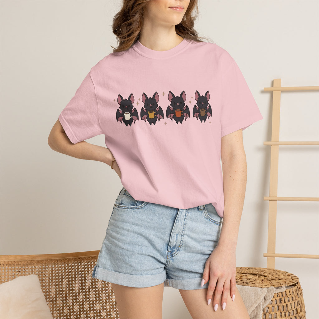 Bat Coffee Shirt Halloween Coffee Gift Women Kawaii Tee Coffee T-Shirt Horror Fan Cute Tshirt Java Graphic Cartoon Stars Tshirt