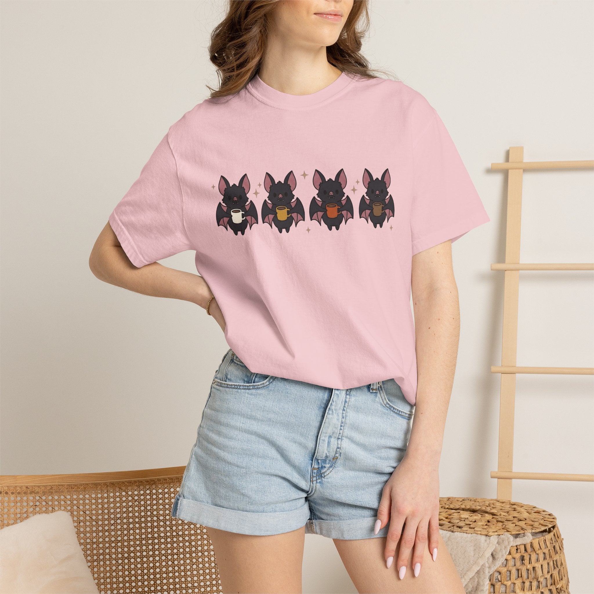 Bat Coffee Shirt Halloween Coffee Gift Women Kawaii Tee Coffee T-Shirt Horror Fan Cute Tshirt Java Graphic Cartoon Stars Tshirt