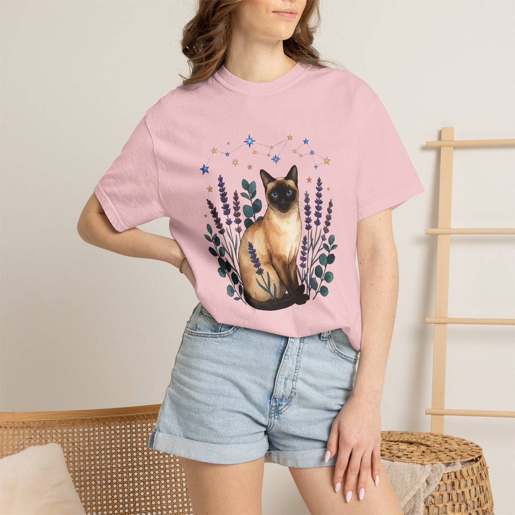 Siamese Cat Shirt Cat Astrology Gift Women Watercolor Tee Cat T-Shirt Cat Fan Zodiac Graphic Cat Boho Lavender Tshirt