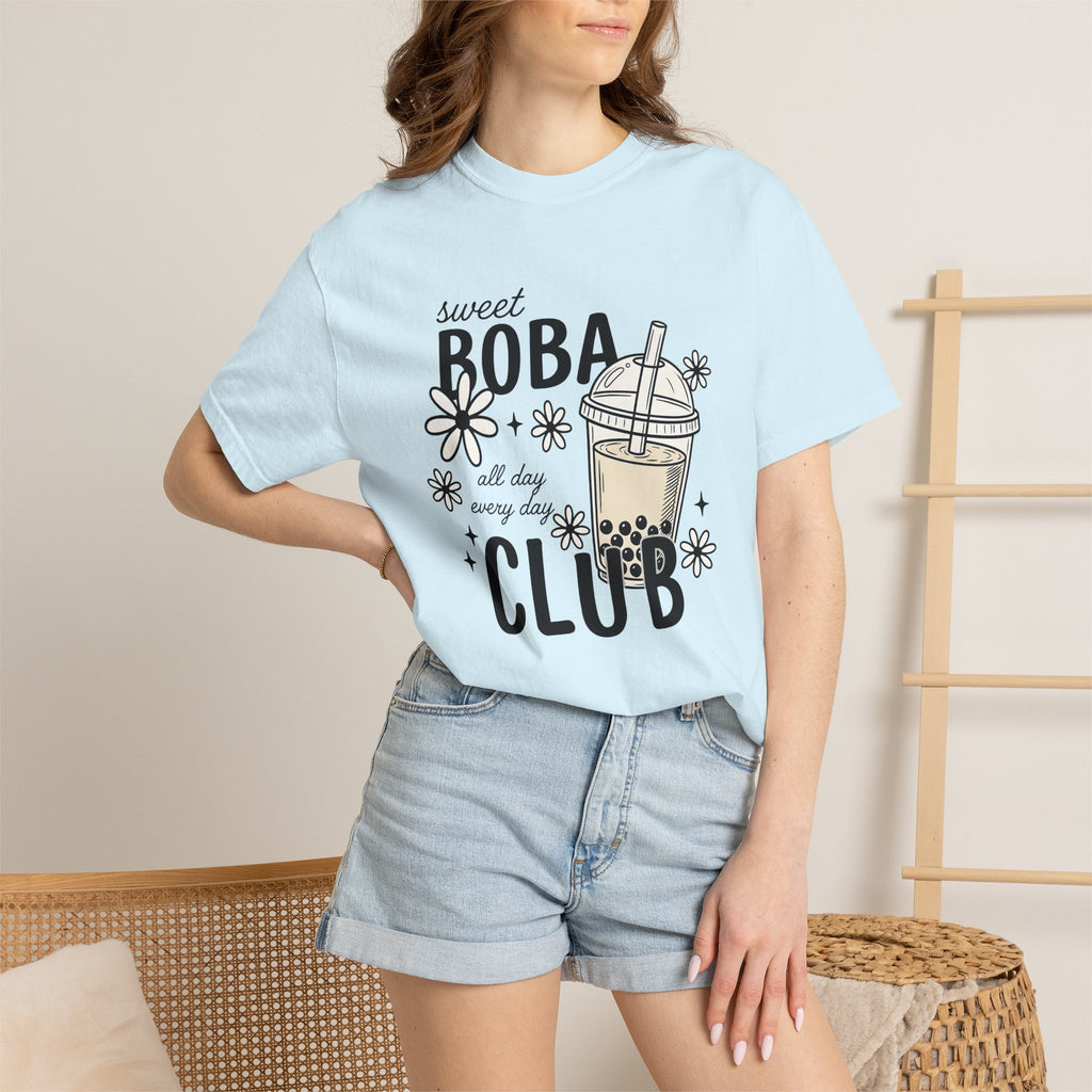 Boba Tea Shirt Drinks Foodie Gift Women Doodle Tee Bubble Tea T-Shirt Beverage Fan Milk Tea Tshirt Food Graphic Retro Floral Tshirt