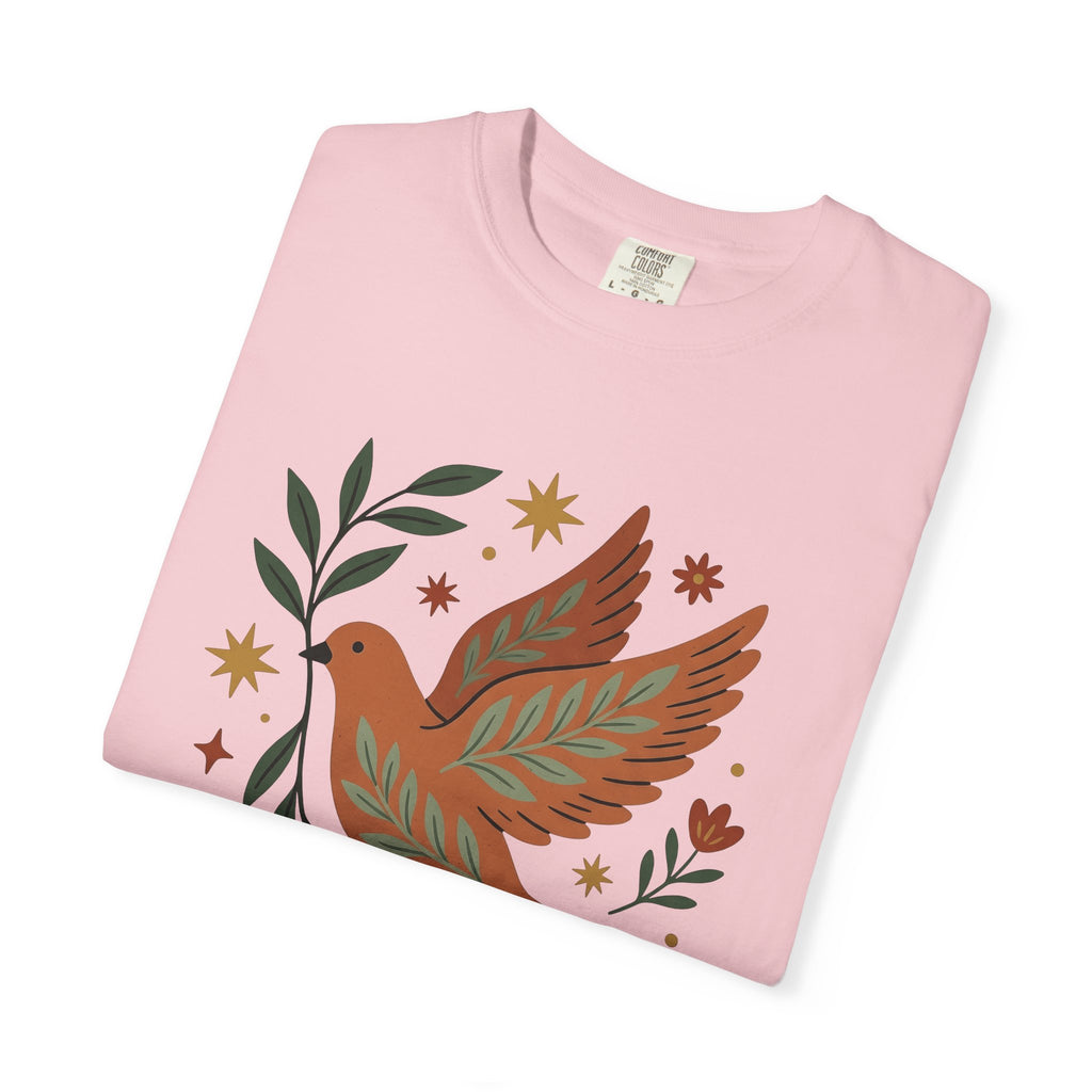 White Dove Shirt Easter Tranquility Gift Women Hand Drawn Tee Pigeon T-Shirt Easter Fan Dove Tshirt Peaceful Graphic Classic Branch Leaves