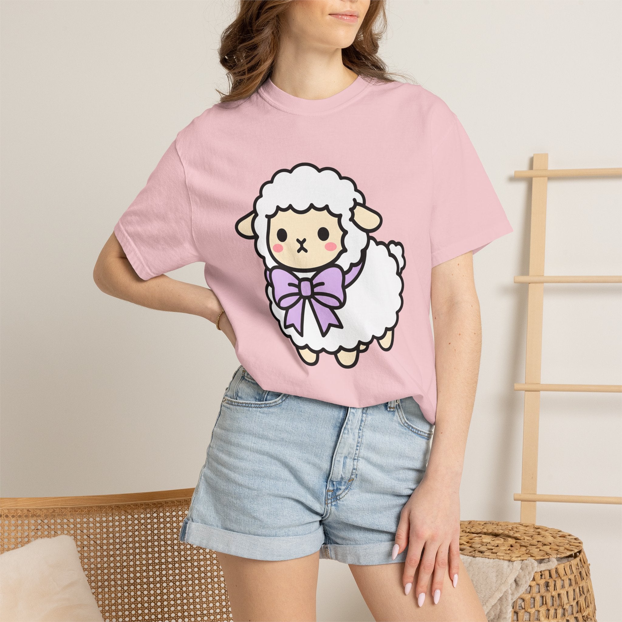 Cute Lamb Shirt Easter Creature Gift Women Adorable Tee Sheep T-Shirt Easter Fan Lamb Tshirt Beast Graphic Animated Pink Bow Tshirt