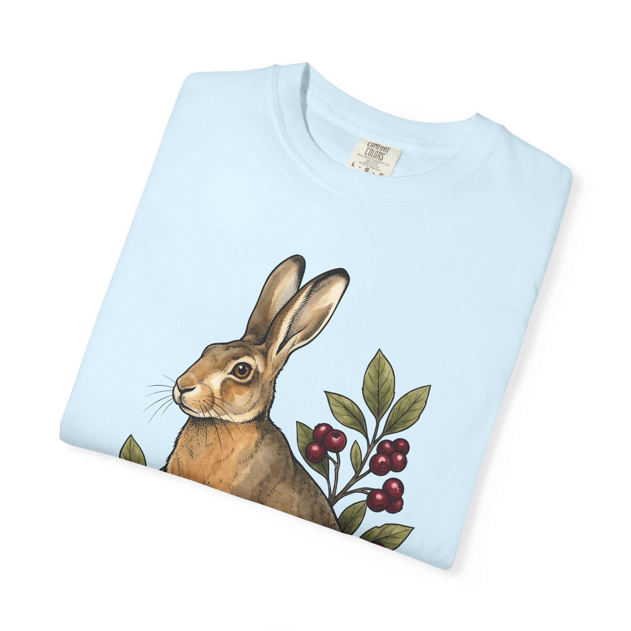 Rabbit Drawing Shirt Holiday Creature Gift Women Garden Tee Bunny T-Shirt Vacation Fan Floral Tshirt Animal Graphic Retro Berry Tshirt