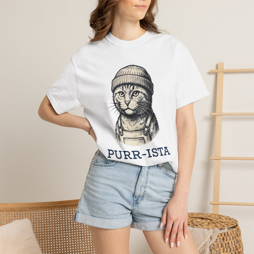 Feline Beanie Shirt Cat Mocha Gift Women Nostalgic Tee Kitty T-Shirt Cat Fan Coffee Tshirt Coffee Graphic Cartoon Bib Overalls Tshirt