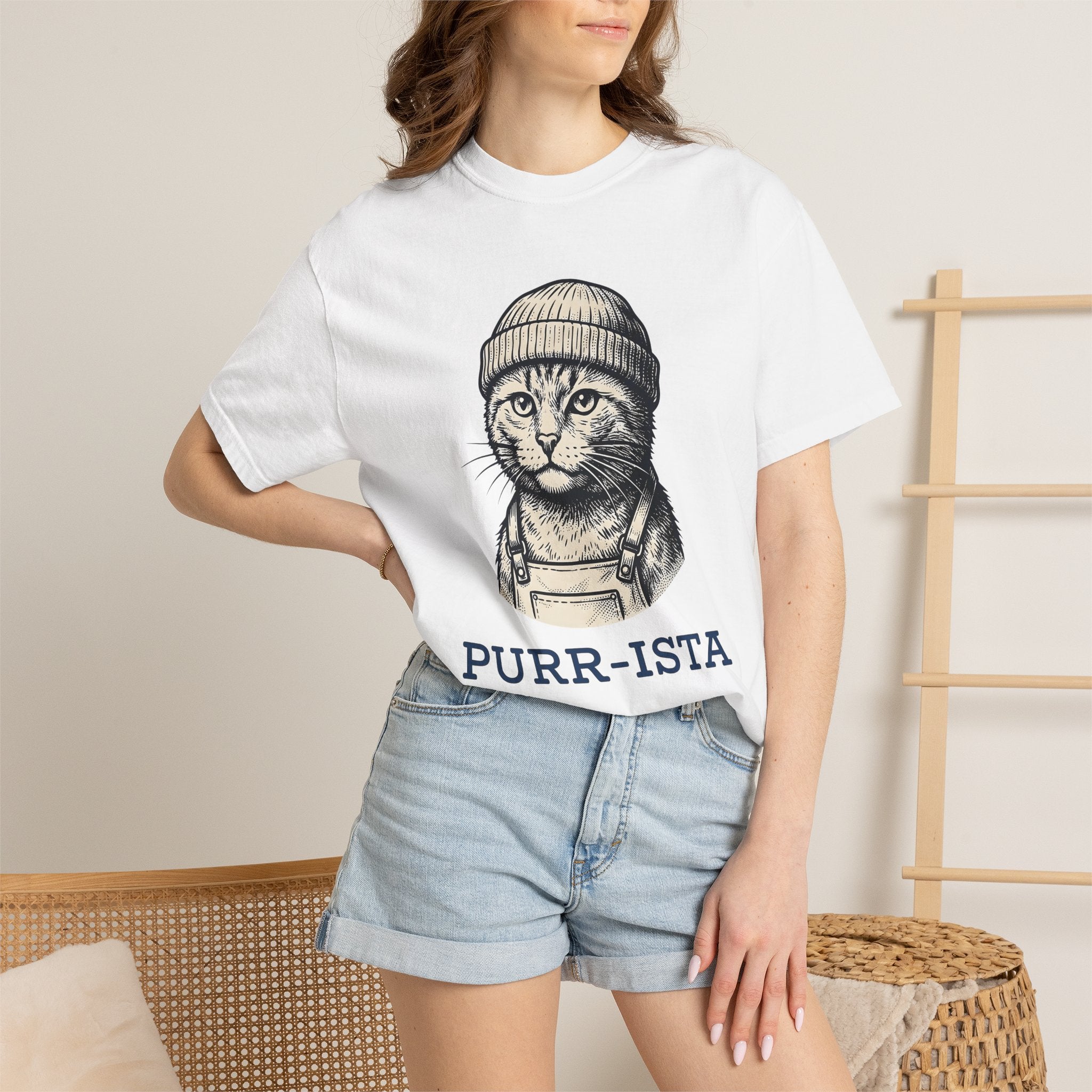Feline Beanie Shirt Cat Mocha Gift Women Nostalgic Tee Kitty T-Shirt Cat Fan Coffee Tshirt Coffee Graphic Cartoon Bib Overalls Tshirt