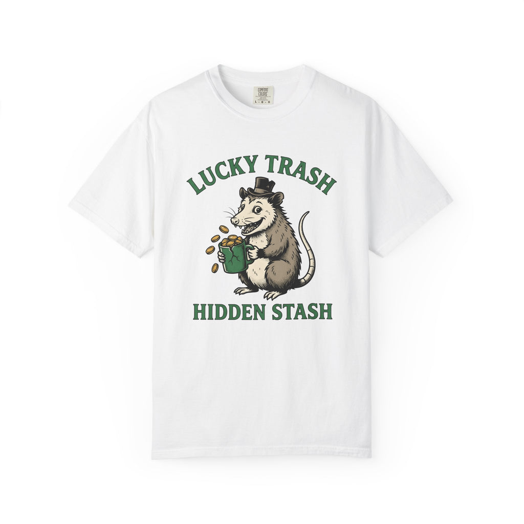 Opossum Leprechaun Shirt St Patrick's Day Funny Gift Women Sketch Tee Possum T-Shirt St Patricks Fan Drawing Graphic Humor Illustration Coin