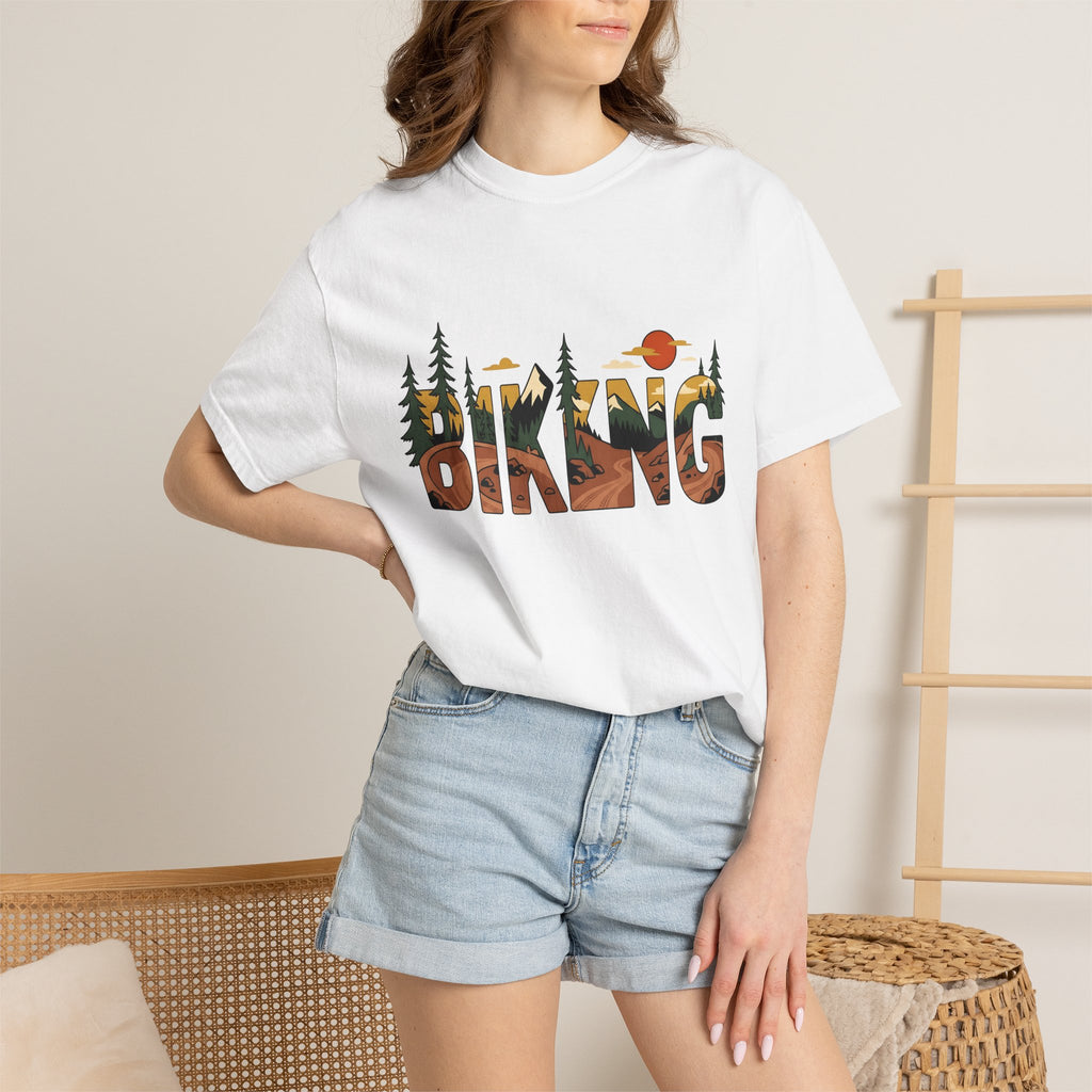 Mountain View Shirt Biking Exploration Gift Women Modern Tee Panorama T-Shirt Cyclist Enthusiast Contemporary Tshirt Adventure Graphic