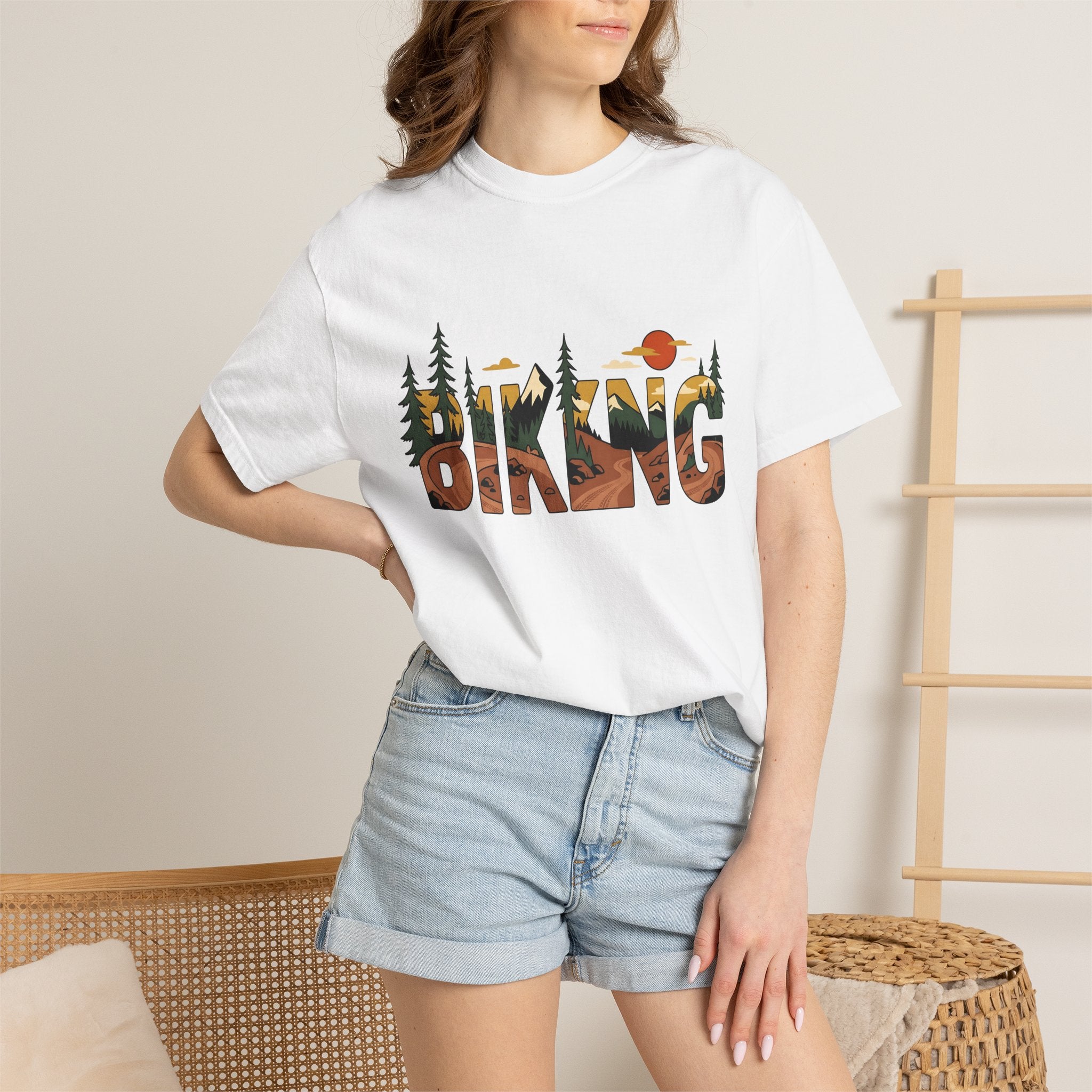 Mountain View Shirt Biking Exploration Gift Women Modern Tee Panorama T-Shirt Cyclist Enthusiast Contemporary Tshirt Adventure Graphic