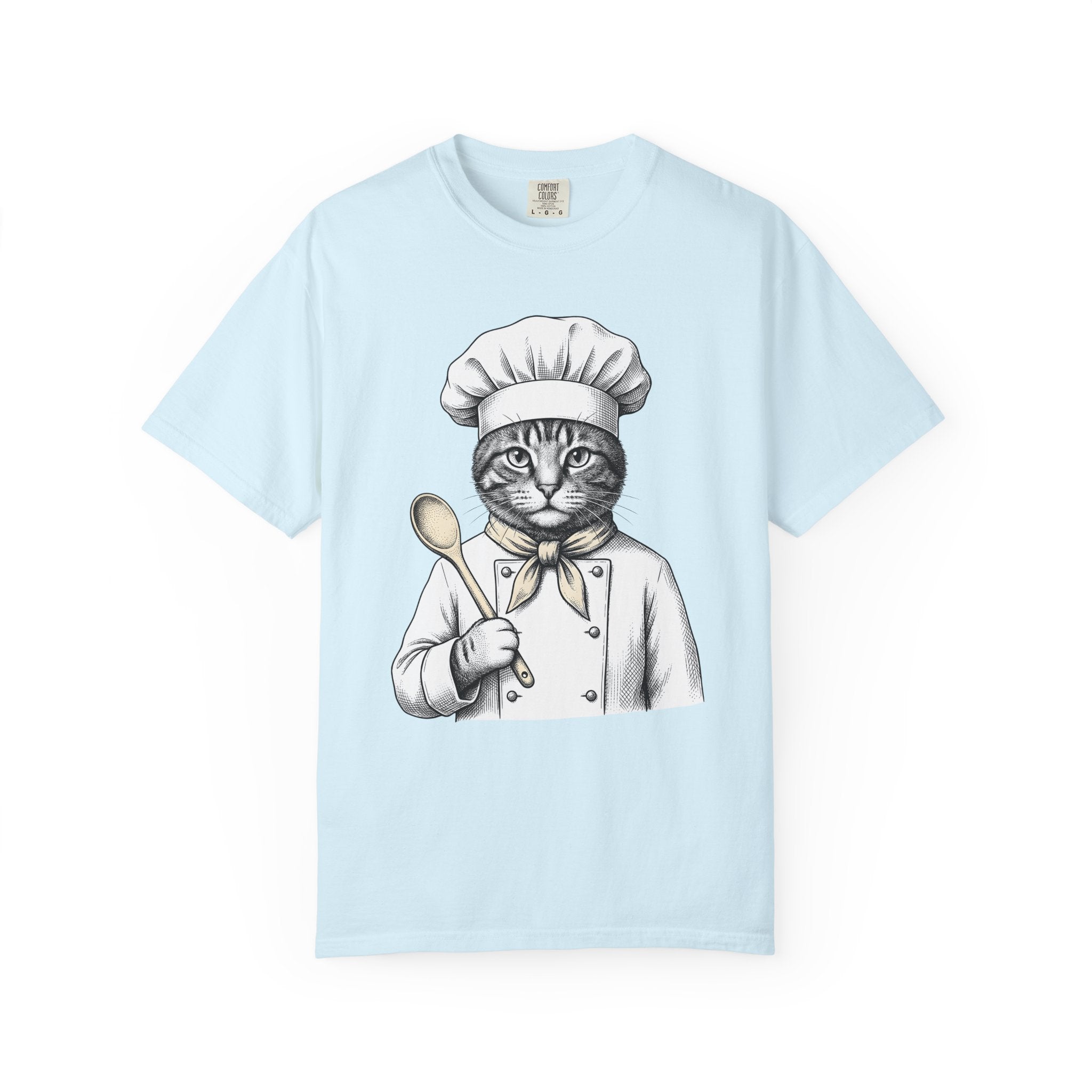 Cat Chef Shirt Cat Cookery Gift Women Cartoon Tee Kitten T-Shirt Cat Fan Feline Tshirt Cooking Graphic Hand Painted Wooden Utensil Tshirt