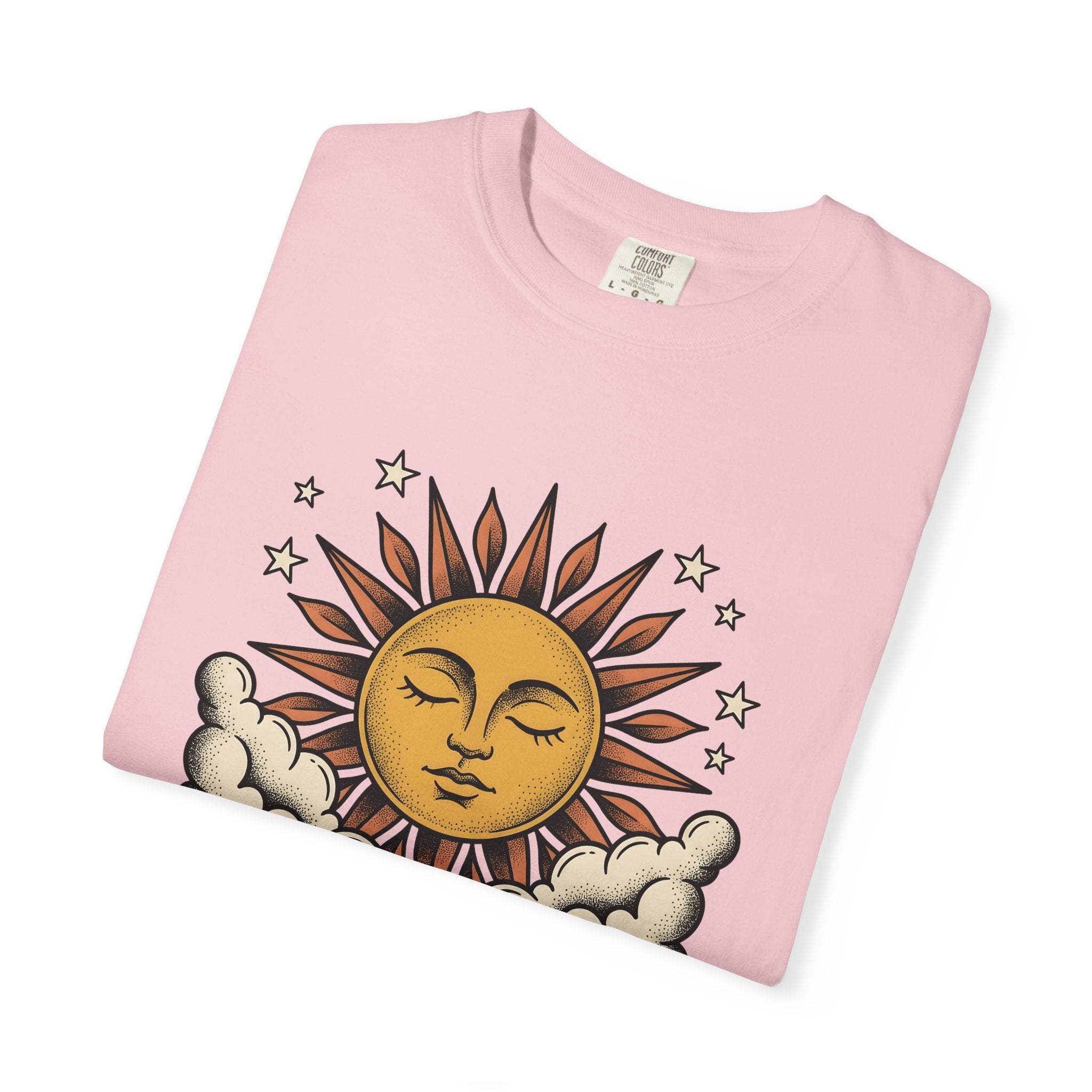 Sun Face Shirt Boho Chic Zodiac Gift Women Mandala Tee Sun T-Shirt Bohemian Fan Mandala Tshirt Astrology Graphic Sketch Clouds Tshirt