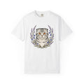 Striped Cat Shirt Cat Botanicals Gift Women Sketch Tee Tabby Cat T-Shirt Cat Fan Feline Graphic Tshirt Retro Garden Flowers Tshirt