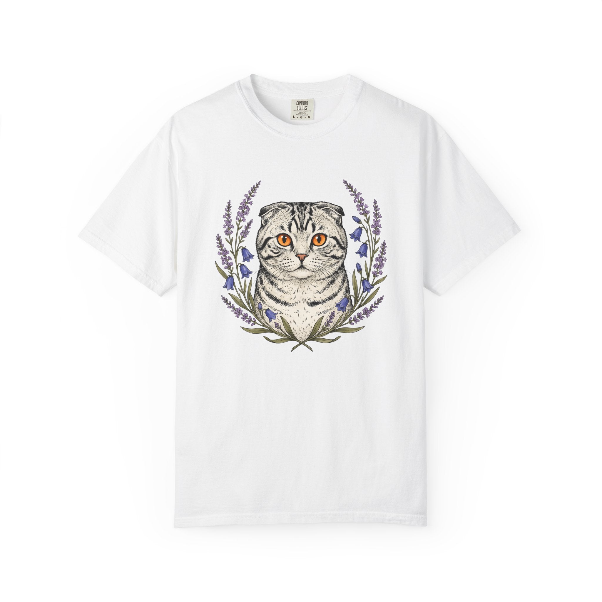 Striped Cat Shirt Cat Botanicals Gift Women Sketch Tee Tabby Cat T-Shirt Cat Fan Feline Graphic Tshirt Retro Garden Flowers Tshirt