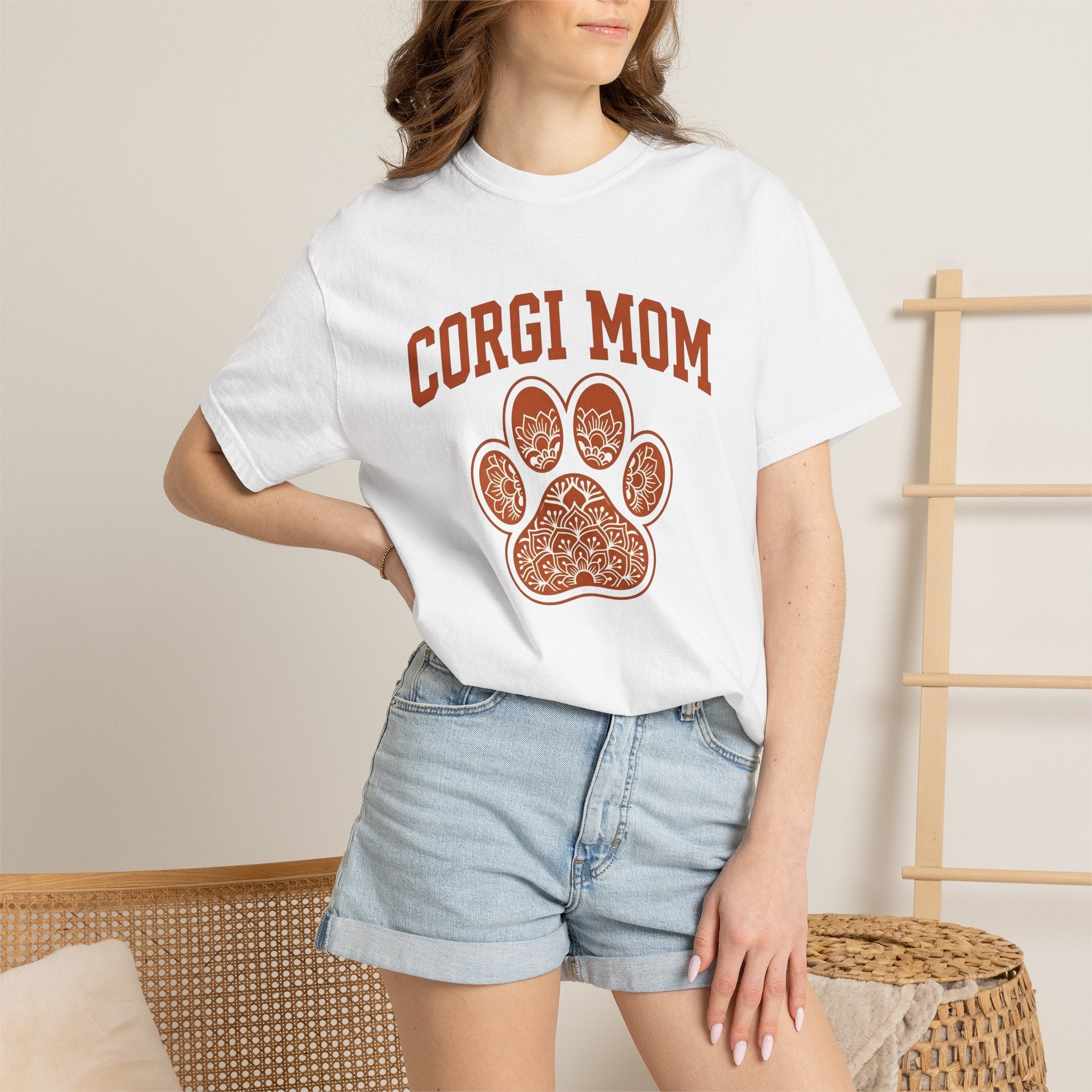 Corgi Paw Shirt Dog Pet Gift Women Boho Tee Dog Paw T-Shirt Dog Fan Canine Graphic Animal Illustration Vintage Mandala Tshirt
