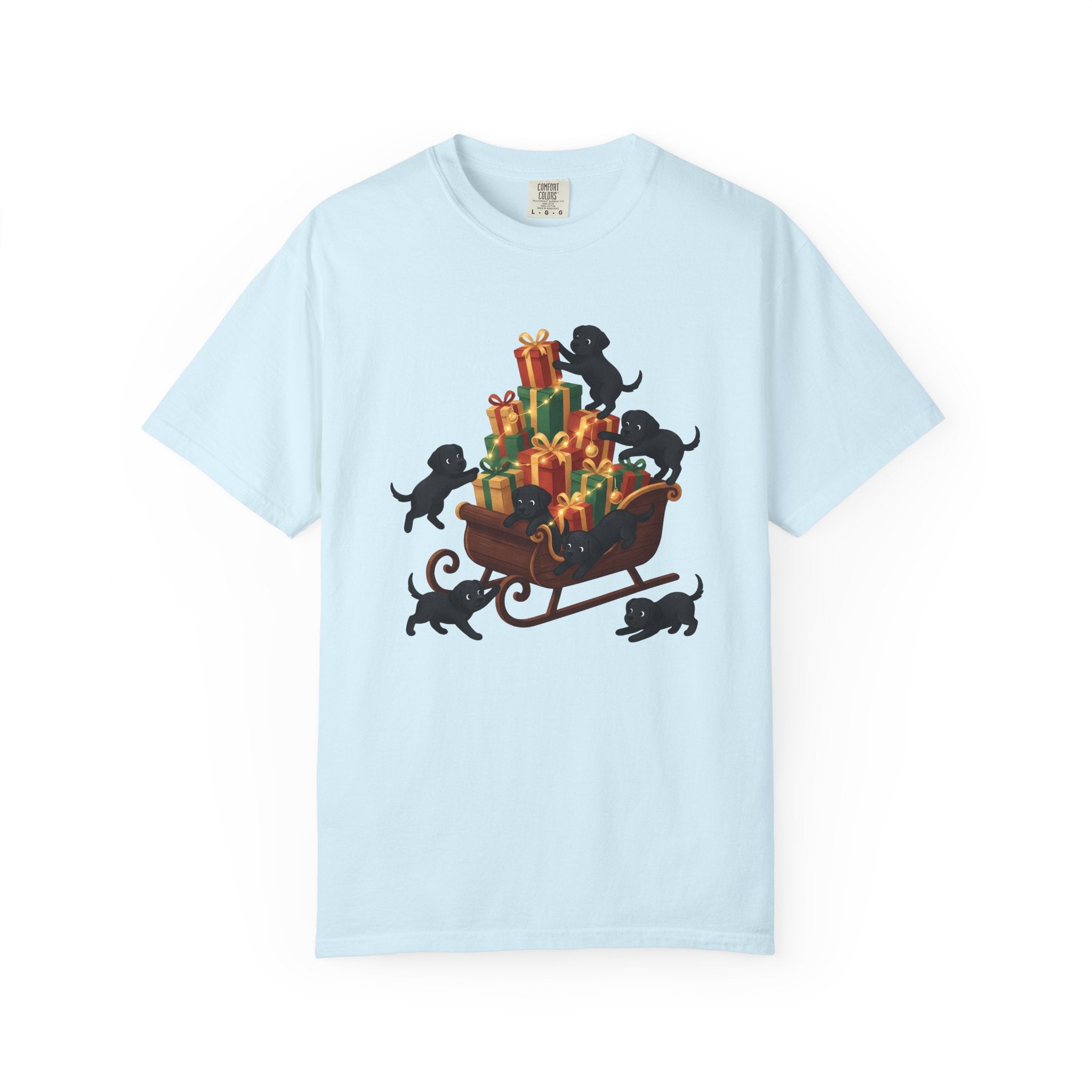 Black Lab Pups Shirt Christmas Animal Gift Women Sweet Tee Labrador T-Shirt Xmas Fan Cute Tshirt Creature Graphic Magical Gift Packages