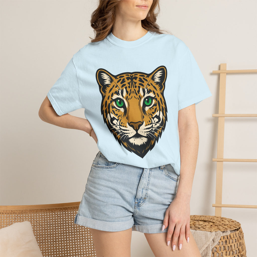 Leopard Face Shirt Cat Wildlife Gift Women Graphic Tee Leopard T-Shirt Cat Fan Abstract Tshirt Wildlife Illustration Graphic Bold Green Eyes