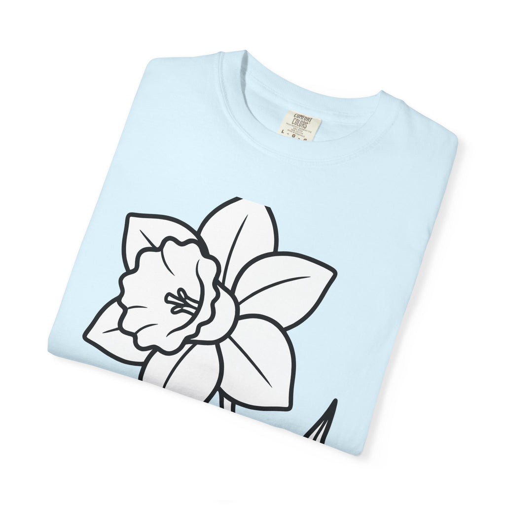 Daffodil Flower Shirt Easter Floral Gift Women Line Art Tee Narcissus T-Shirt Easter Fan Doodle Tshirt Botanical Graphic Minimalist Stem
