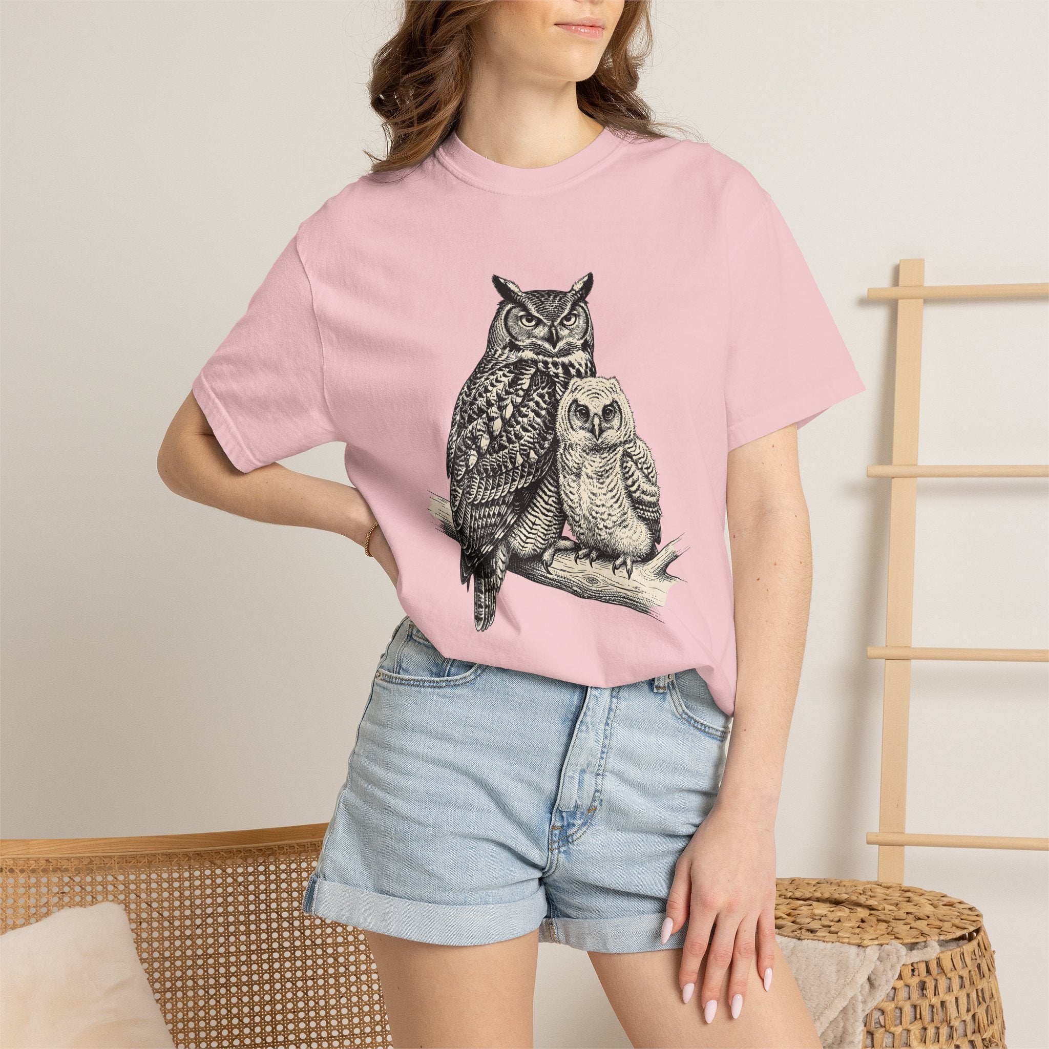 Owl Twosome Shirt Animals Ecosystem Gift Women Old Fashioned Tee Owls T-Shirt Wildlife Fan Vintage Tshirt Environment Graphic Line Art Perch