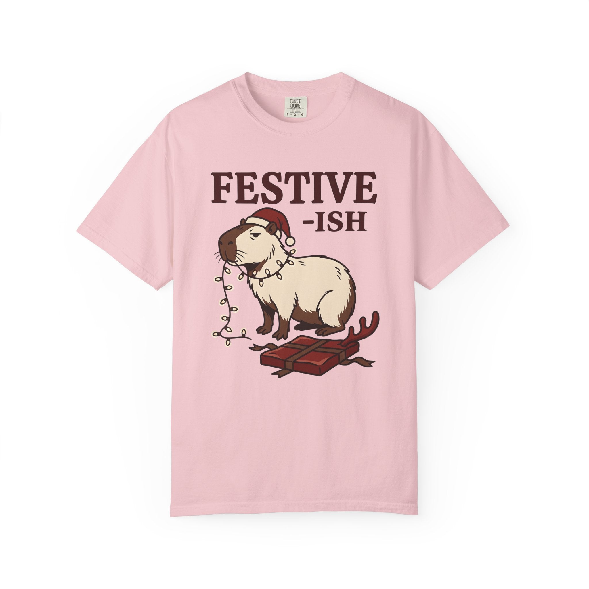 Capybara Christmas Hat Shirt Christmas Wildlife Gift Women Comic Tee Rodent T-Shirt Xmas Fan Cartoon Tshirt Wildlife Graphic Sketch Holiday
