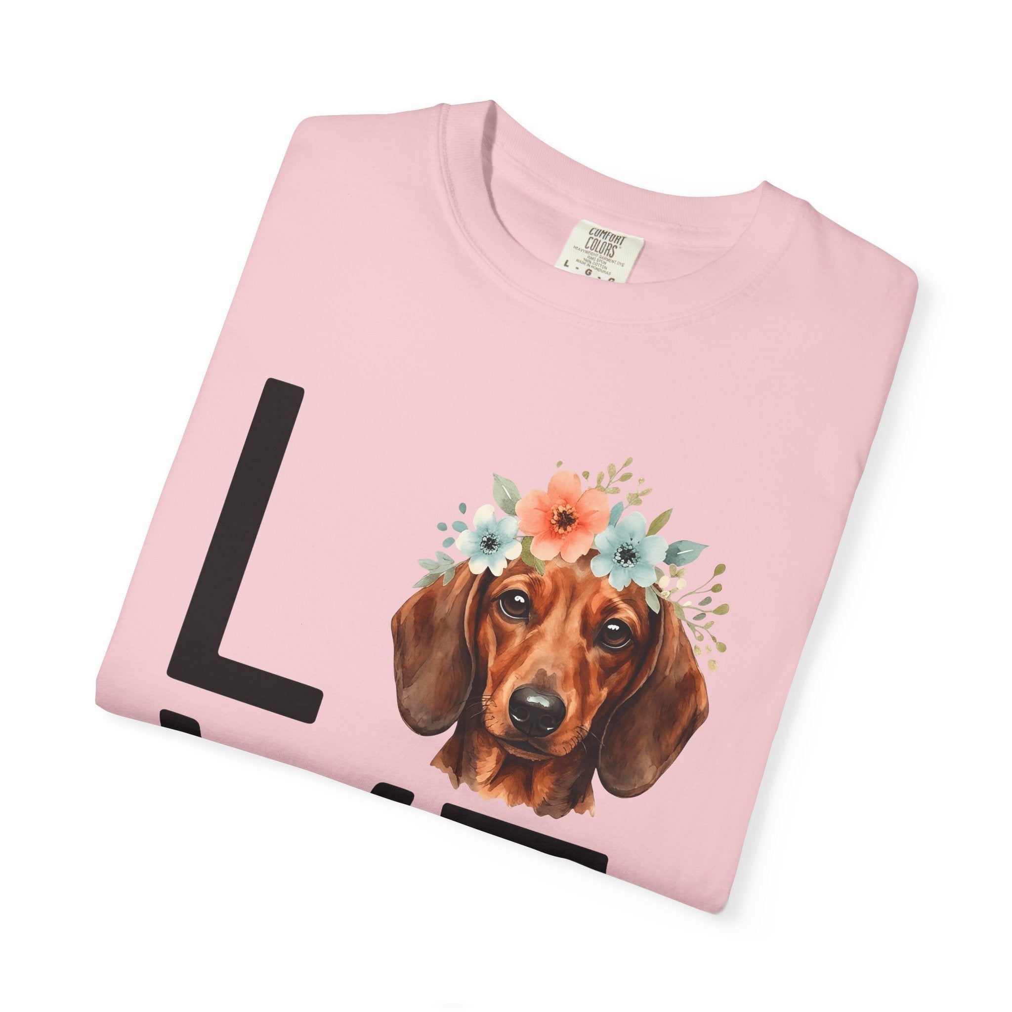 Dachshund Hound Shirt Dog Garden Gift Women Painted Tee Wiener Dog T-Shirt Dog Fan Hand Painted Tshirt Gardening Graphic Clean Lines Floral