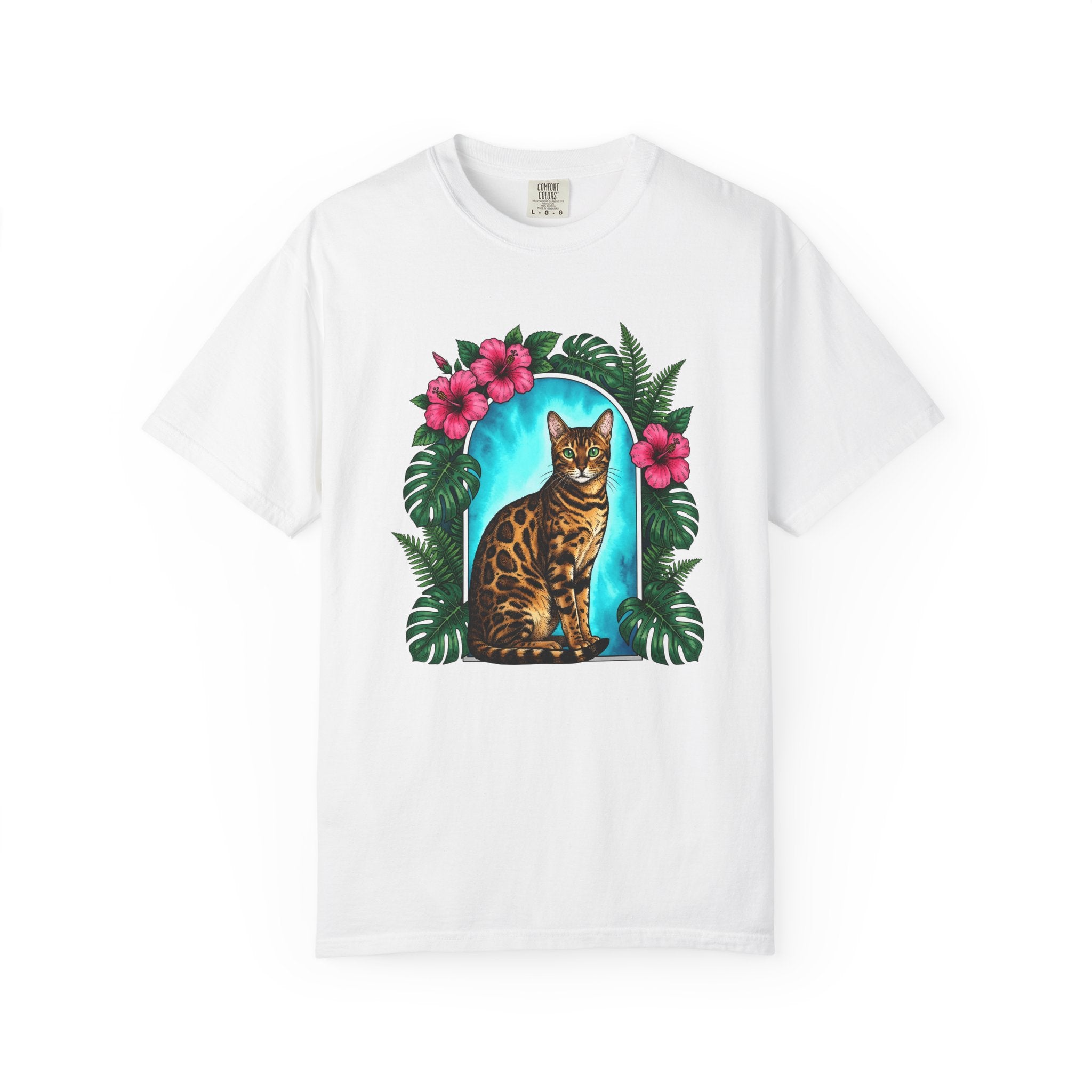 Bengal Cat Shirt Cat Floral Gift Women Botanical Tee Cat T-Shirt Cat Fan Foliage Graphic Tshirt Vintage Hibiscus Flowers Tshirt