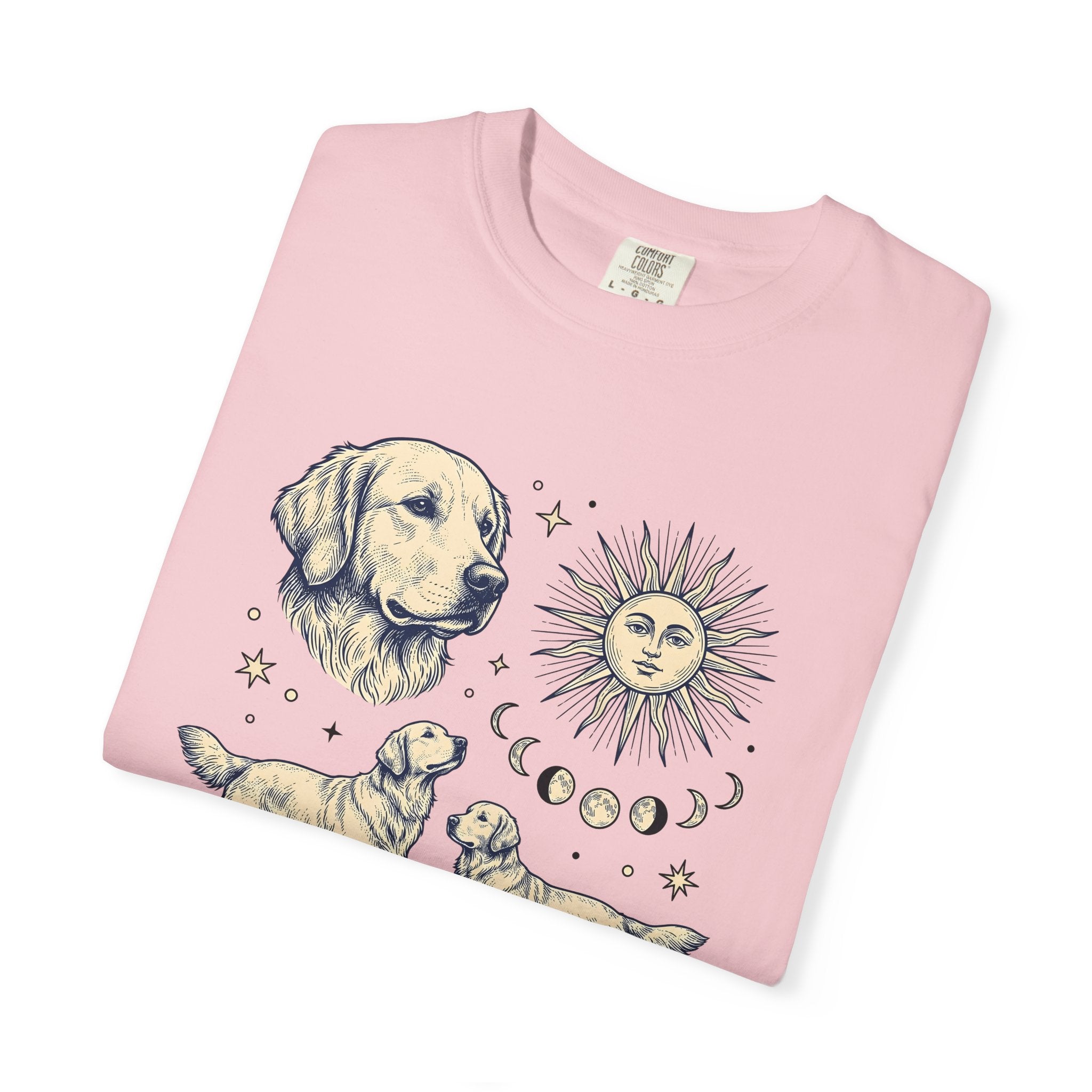 Golden Retriever Shirt Dog Planets Gift Women Sketch Tee Retriever T-Shirt Dog Fan Puppy Tshirt Universe Graphic Galaxy Moon Phases Tshirt