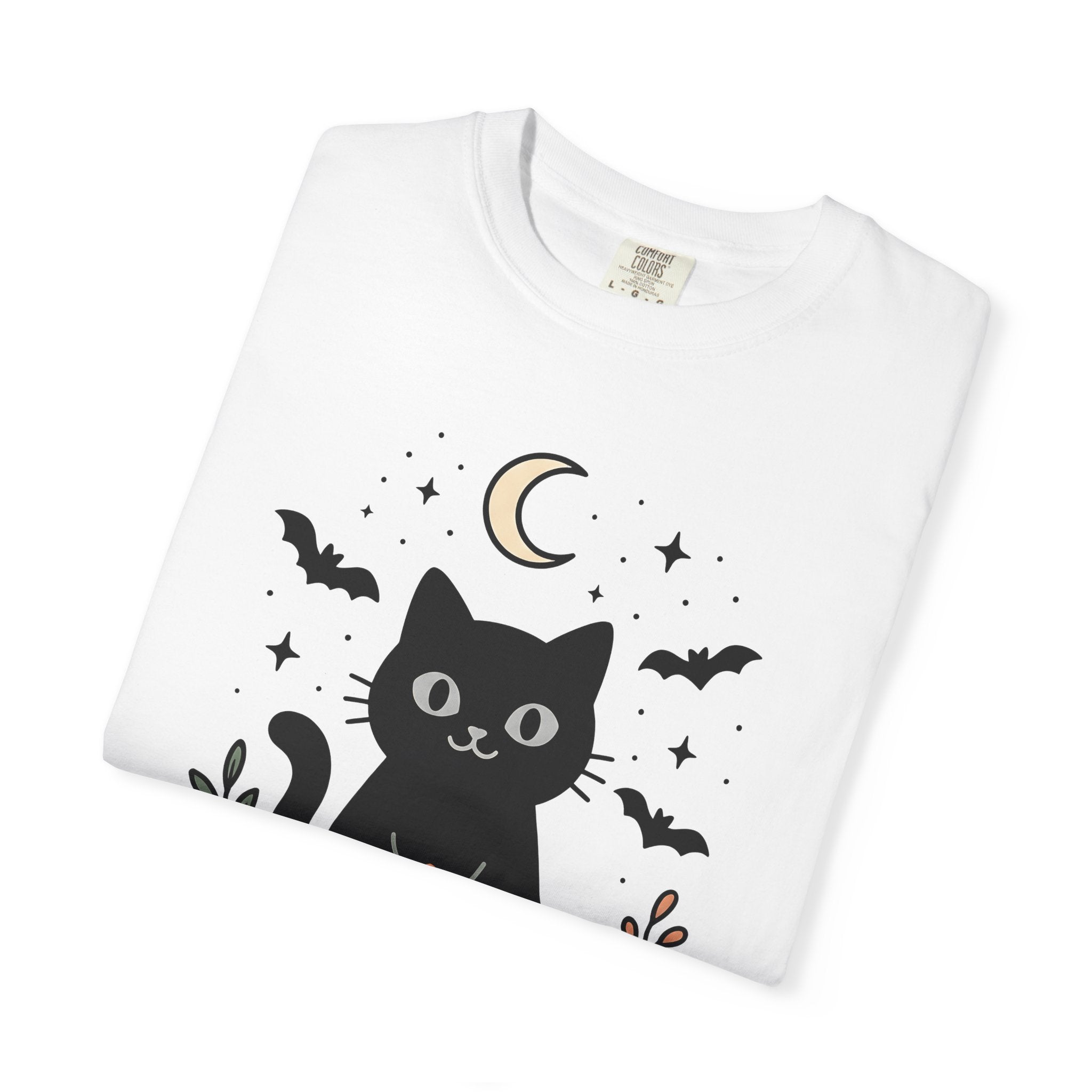 Black Cat Shirt Halloween Sorcery Gift Women Line Art Tee Cat T-Shirt Horror Fan Dark Magic Tshirt Witchcraft Graphic Sketch Night Moon