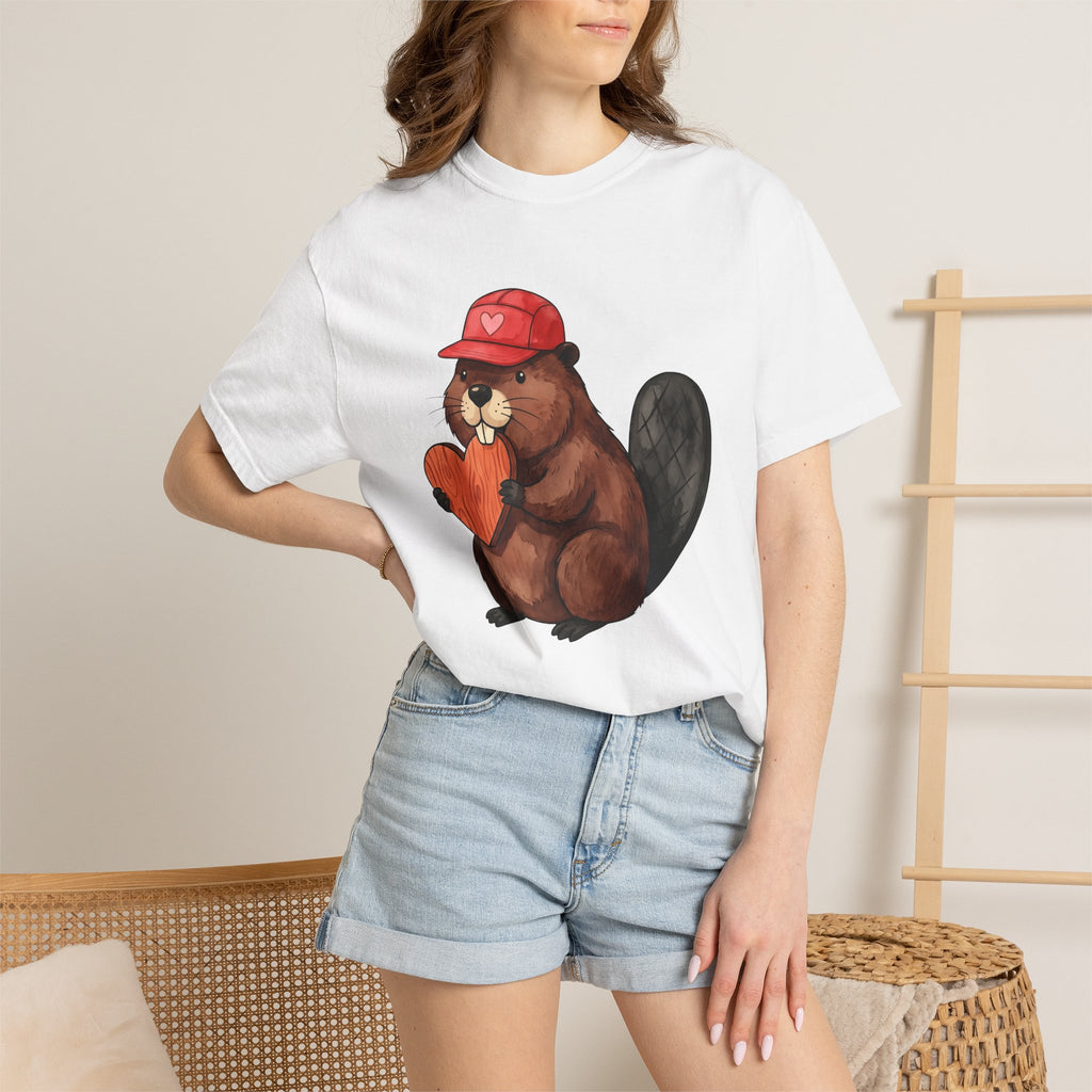 Beaver Shirt Valentine Fauna Gift Women Sweet Tee Dam T-Shirt Cupid Fan Cute Tshirt Wildlife Graphic Animation Heart Shape Tshirt