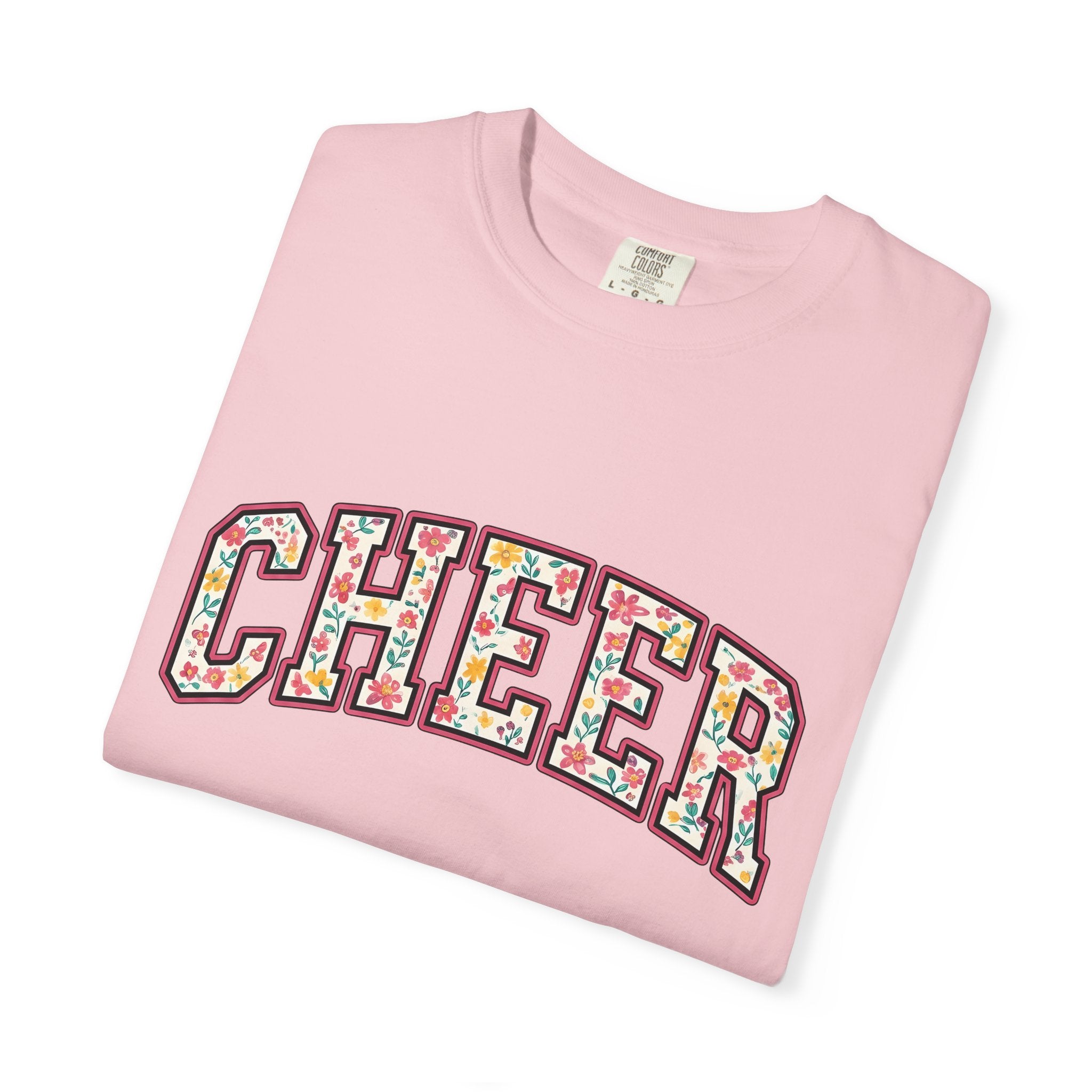 Varsity Blossom Text Shirt Cheer Petals Gift Women Heavy Tee Lettering T-Shirt Spirit Fan Bold Tshirt Floral Graphic Old School Floral