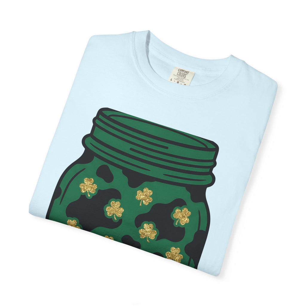 Shamrock Jar Shirt St Patricks Day Luck Gift Women Glitter Tee Mason Jar T-Shirt St Patricks Fan Sparkly Tshirt Fortune Graphic Retro Clover