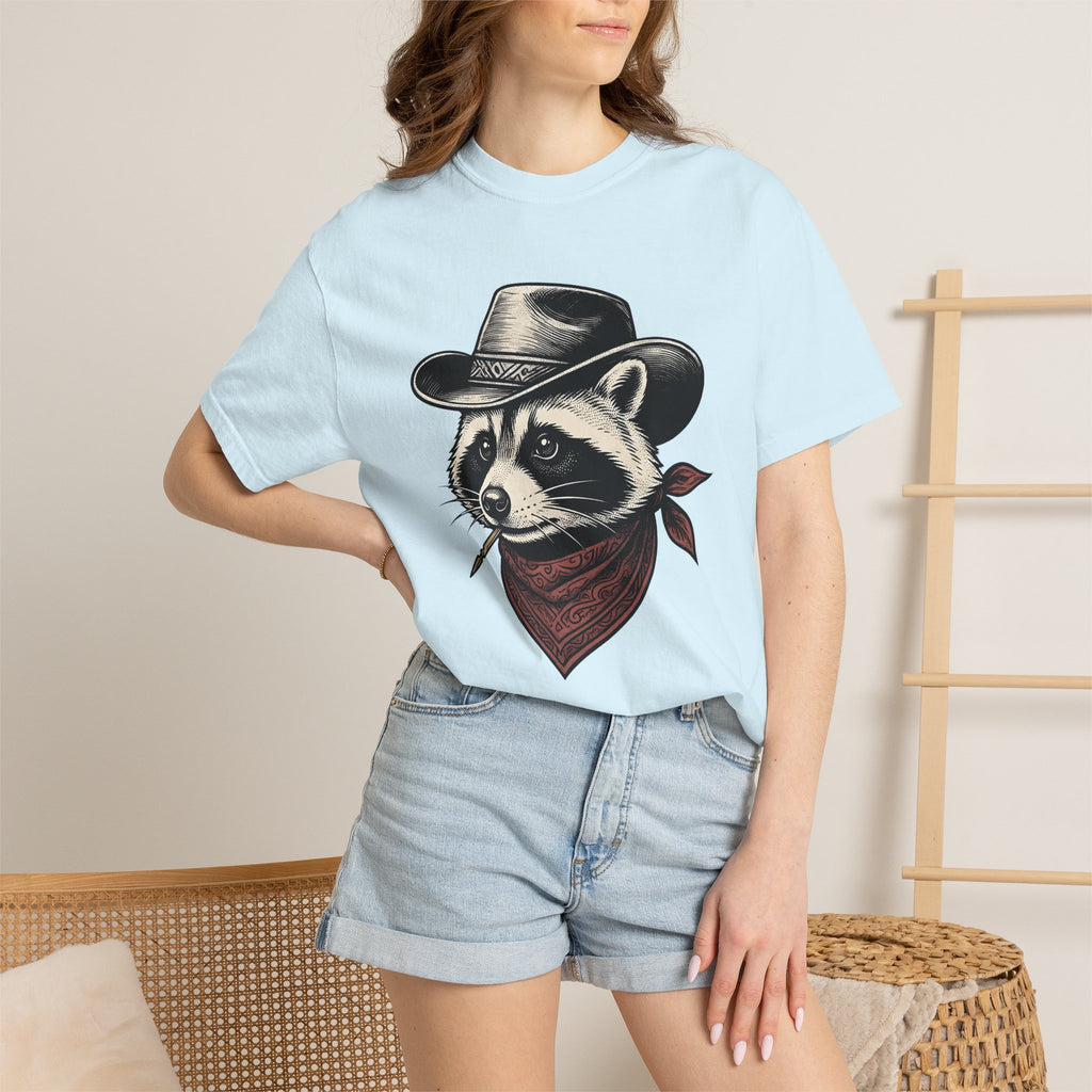 Raccoon Cowboy Shirt Animal Country Gift Women Retro Tee Trash Panda T-Shirt Wildlife Fan Vintage Tshirt Rural Graphic Sketch Scarf Tshirt