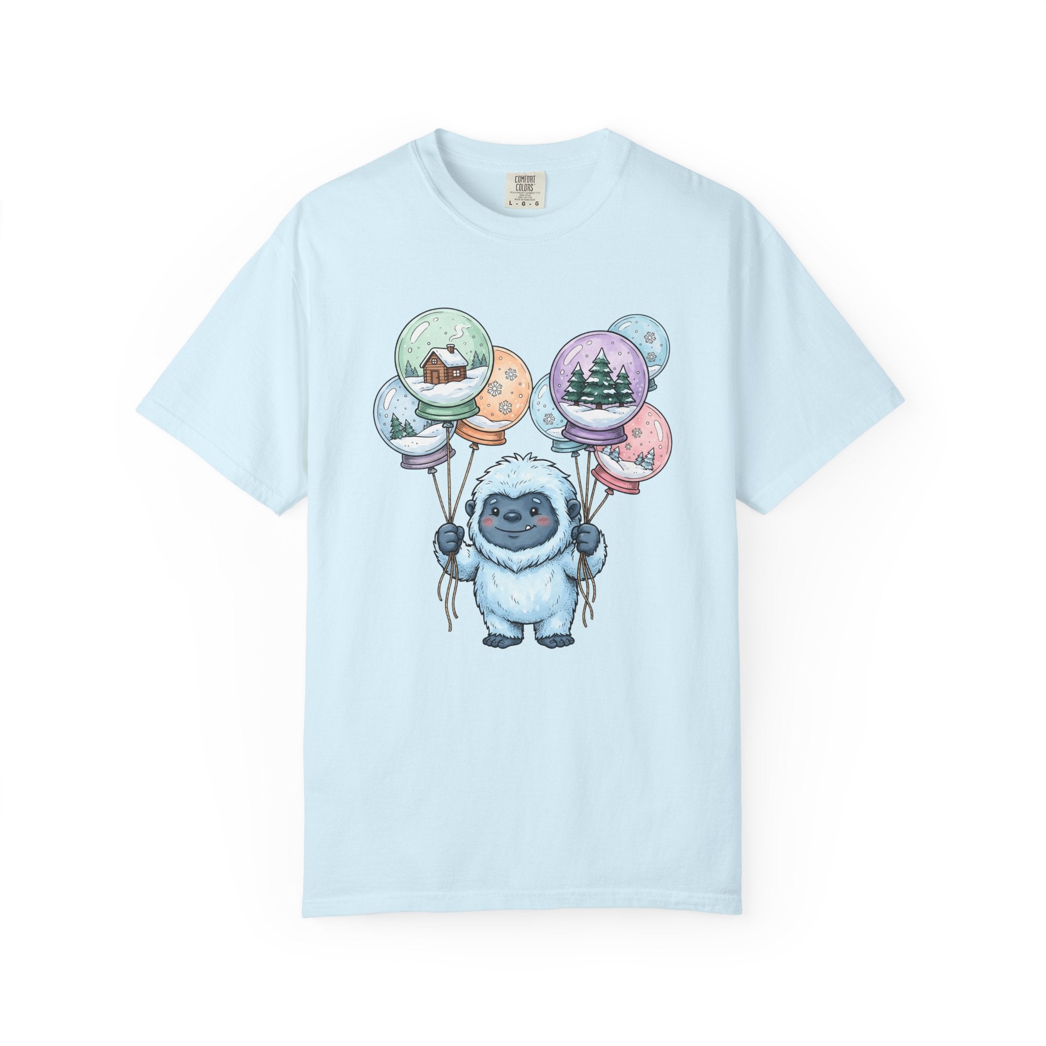 Bigfoot Snow Globe Shirt Cute Cold Gift Women Illustrated Tee Sasquatch T-Shirt Adorable Fan Illustrated Tshirt Frosty Graphic Line Art