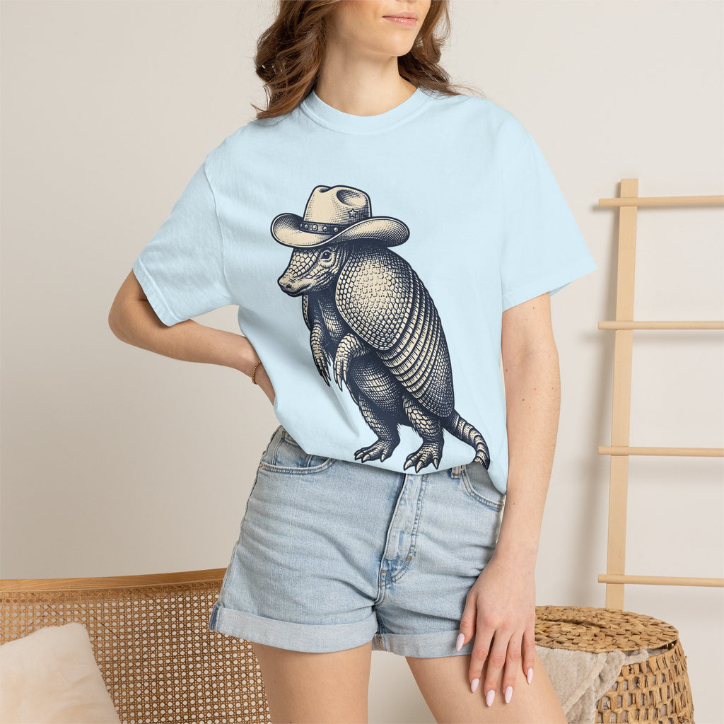 Armadillo Cowboy Hat Shirt Cowgirl Creatures Gift Women Farmhouse Tee Cowboy Hat T-Shirt Rodeo Fan Rustic Tshirt Animal Graphic Line Art