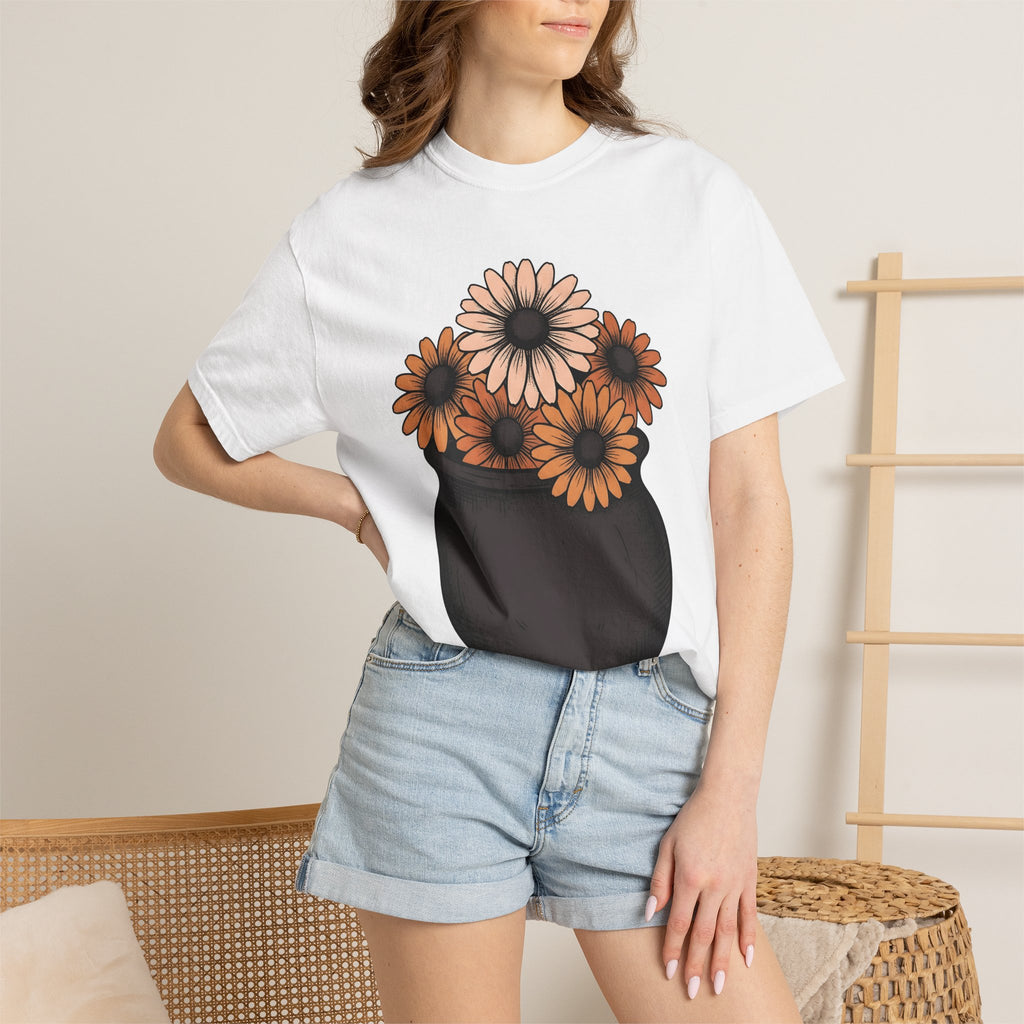 Witch Pot Flowers Shirt Halloween Petals Gift Women Line Art Tee Floral Arrangement T-Shirt Spooky Fan Minimalist Tshirt Floral Graphic