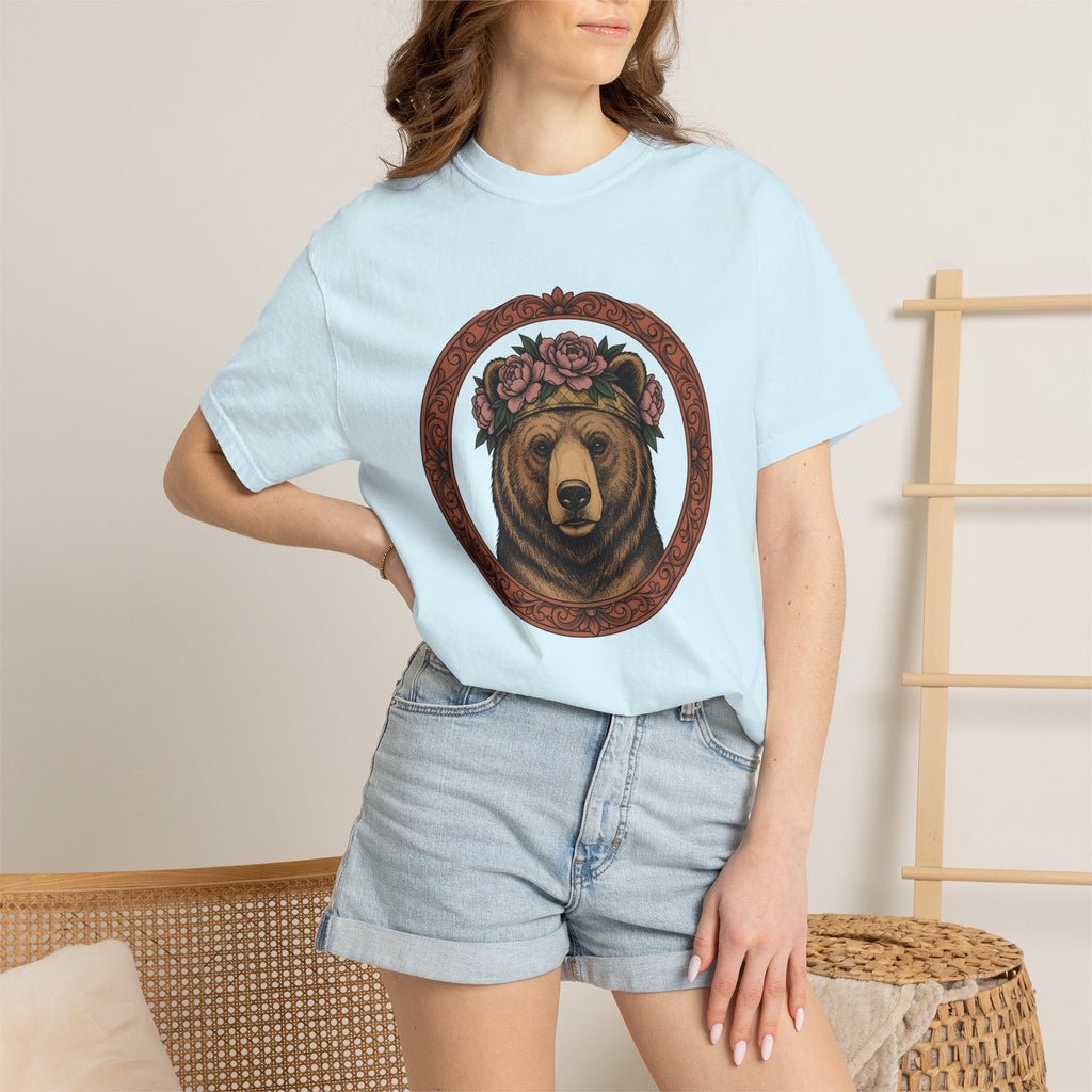 Bear Floral Crown Shirt Animals & Flowers Nature Gift Women Boho Tee Bear T-Shirt Wildlife Fan Bohemian Tshirt Environmental Graphic Vintage
