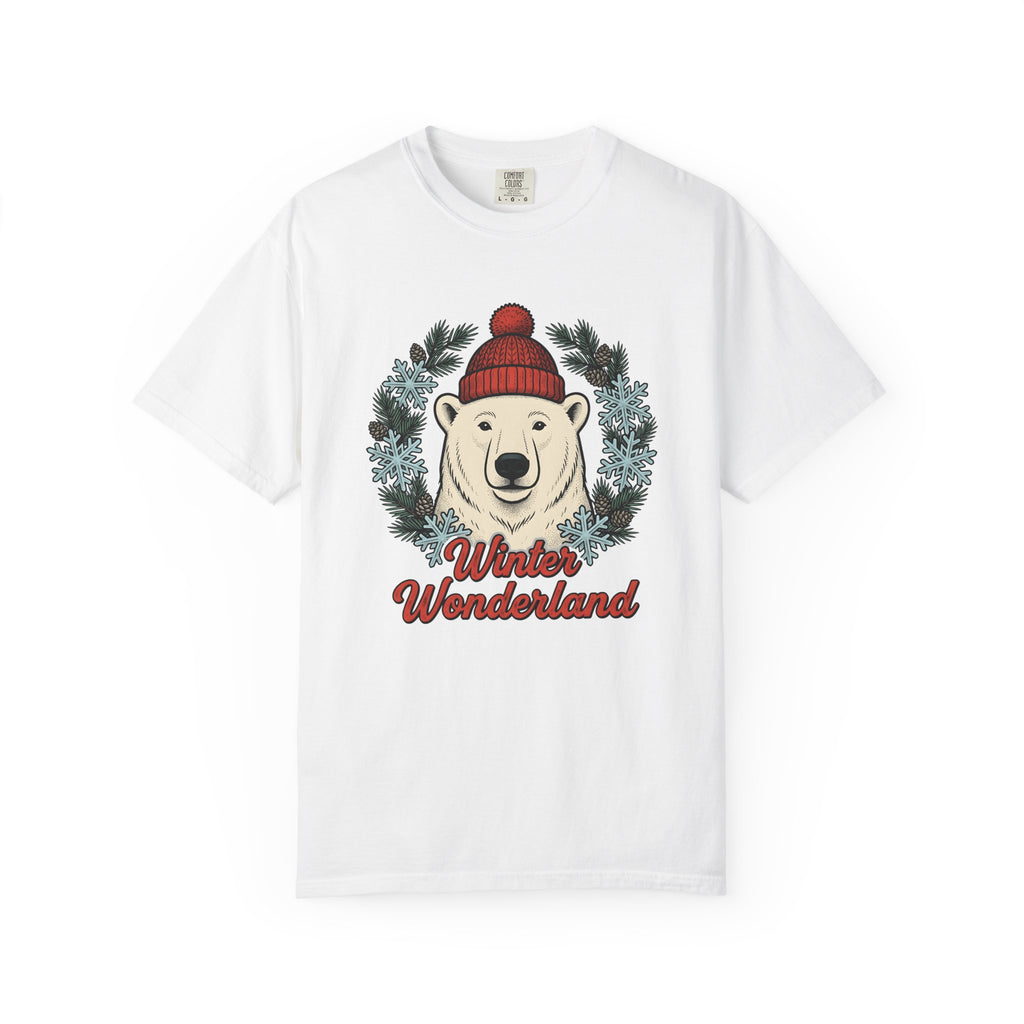 White Bear Shirt Christmas Wildlife Gift Women Sketch Tee Polar Bear T-Shirt Xmas Fan Arctic Animal Graphic Tshirt Retro Winter Flakes