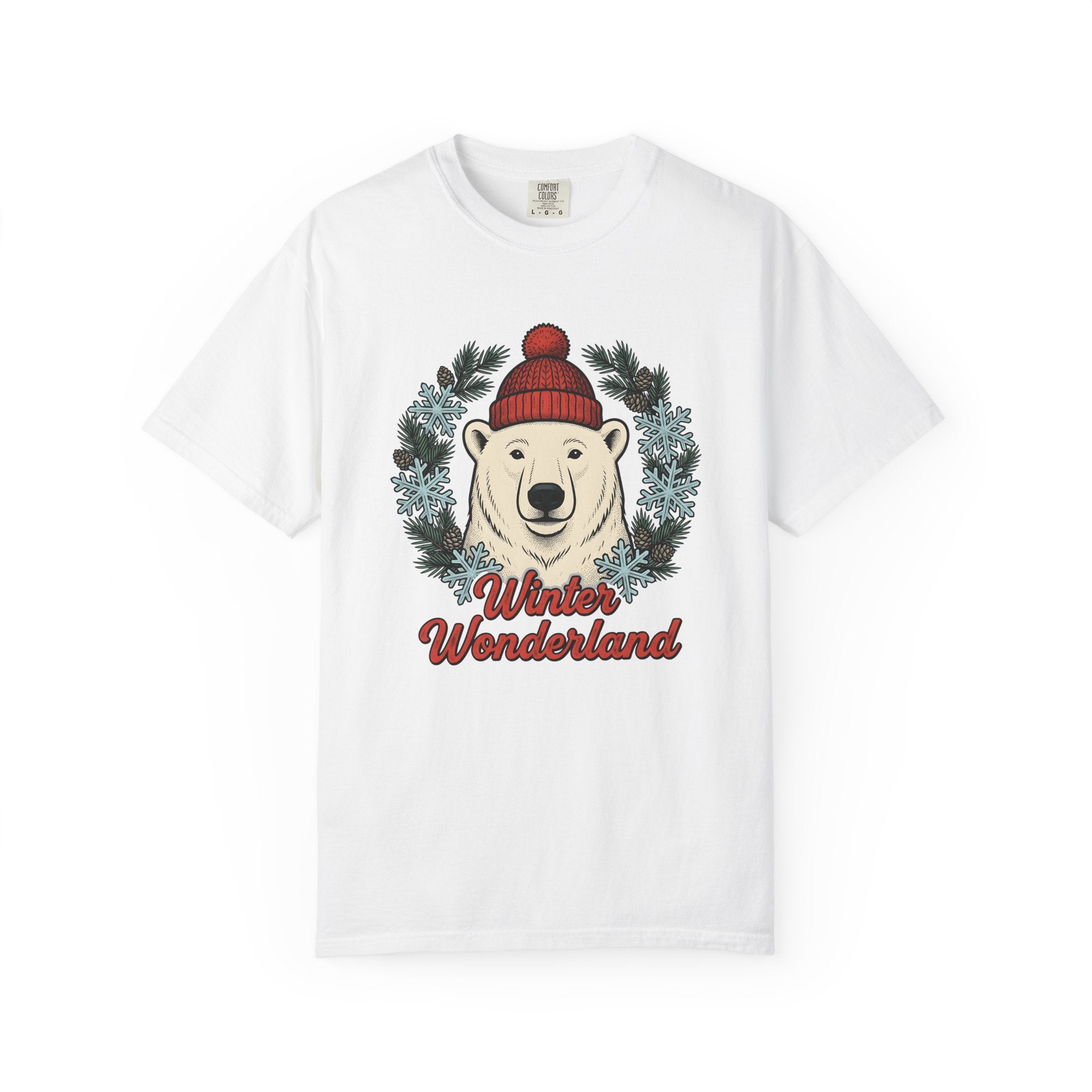 White Bear Shirt Christmas Wildlife Gift Women Sketch Tee Polar Bear T-Shirt Xmas Fan Arctic Animal Graphic Tshirt Retro Winter Flakes