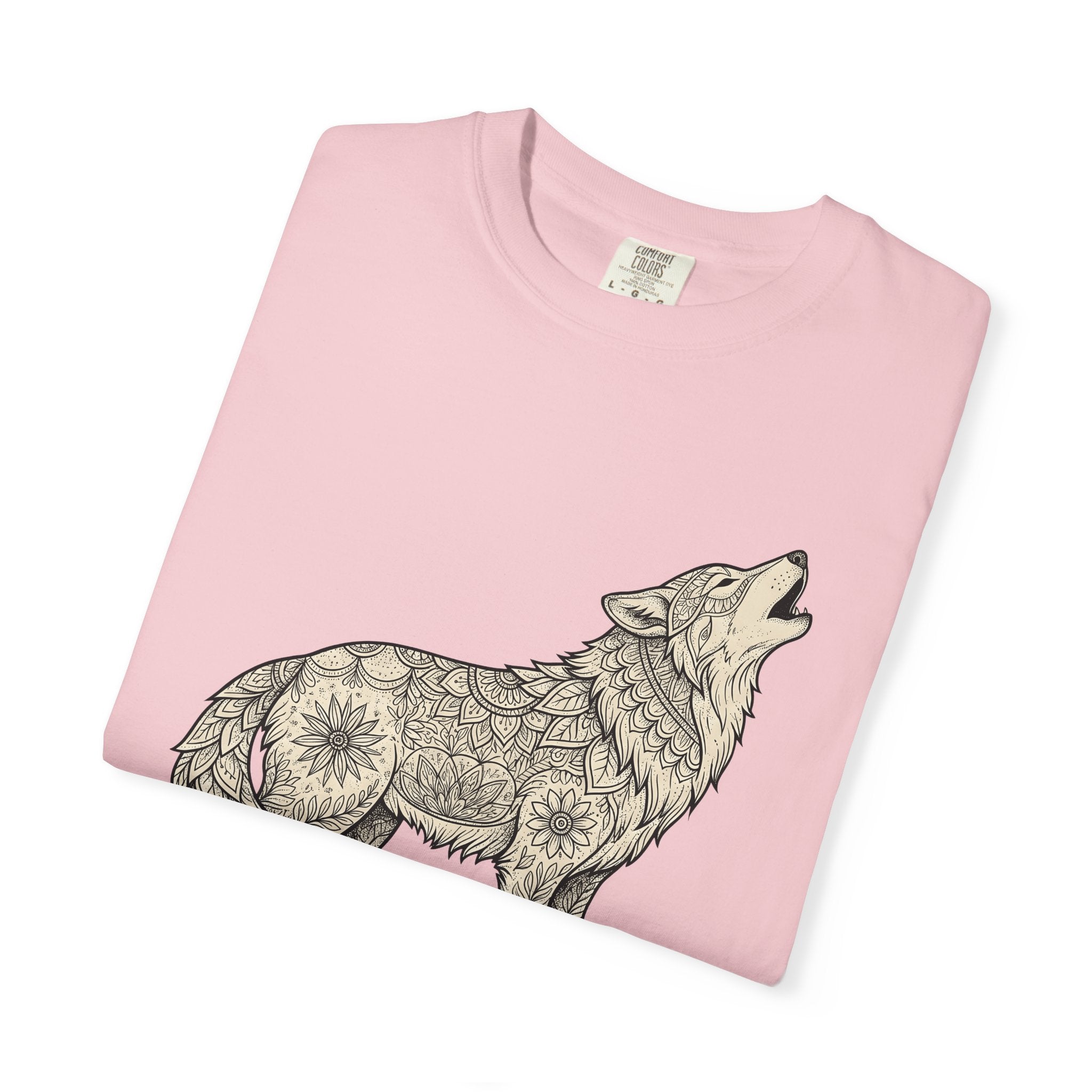 Wolf Emblem Shirt Animals Wildlife Gift Women Tribal Tee Wolf T-Shirt Animal Fan Wolfen Tshirt Wildlife Graphic Doodle Bloom Motif Tshirt