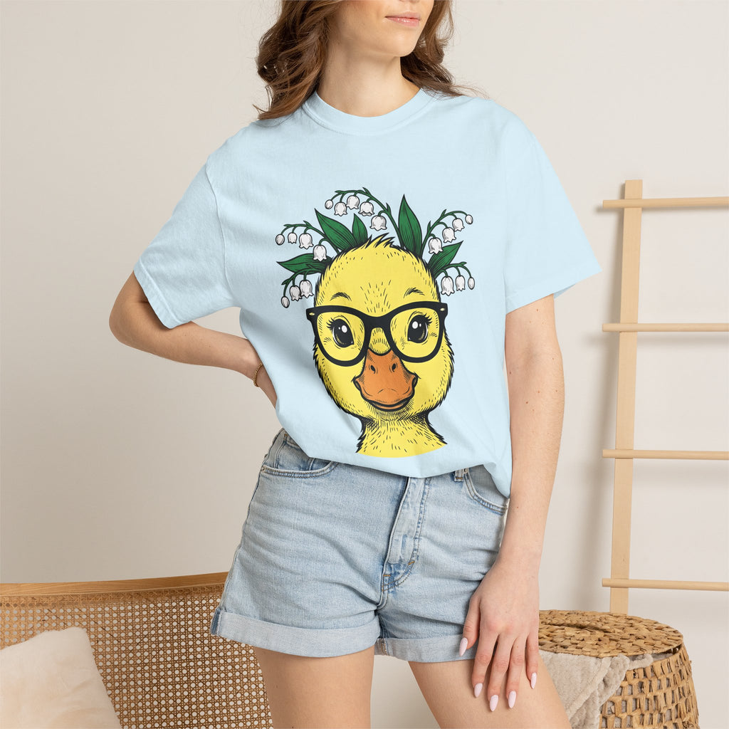 Duck Chick Spectacles Shirt Easter Creature Gift Women Animated Tee Duckling T-Shirt Easter Fan Cartoon Tshirt Animal Graphic Doodle Flower