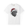 Bison Santa Hat Shirt Christmas Animal Gift Women Hand Drawn Tee Buffalo T-Shirt Xmas Fan Bison Graphic Vintage Snowflakes Tshirt