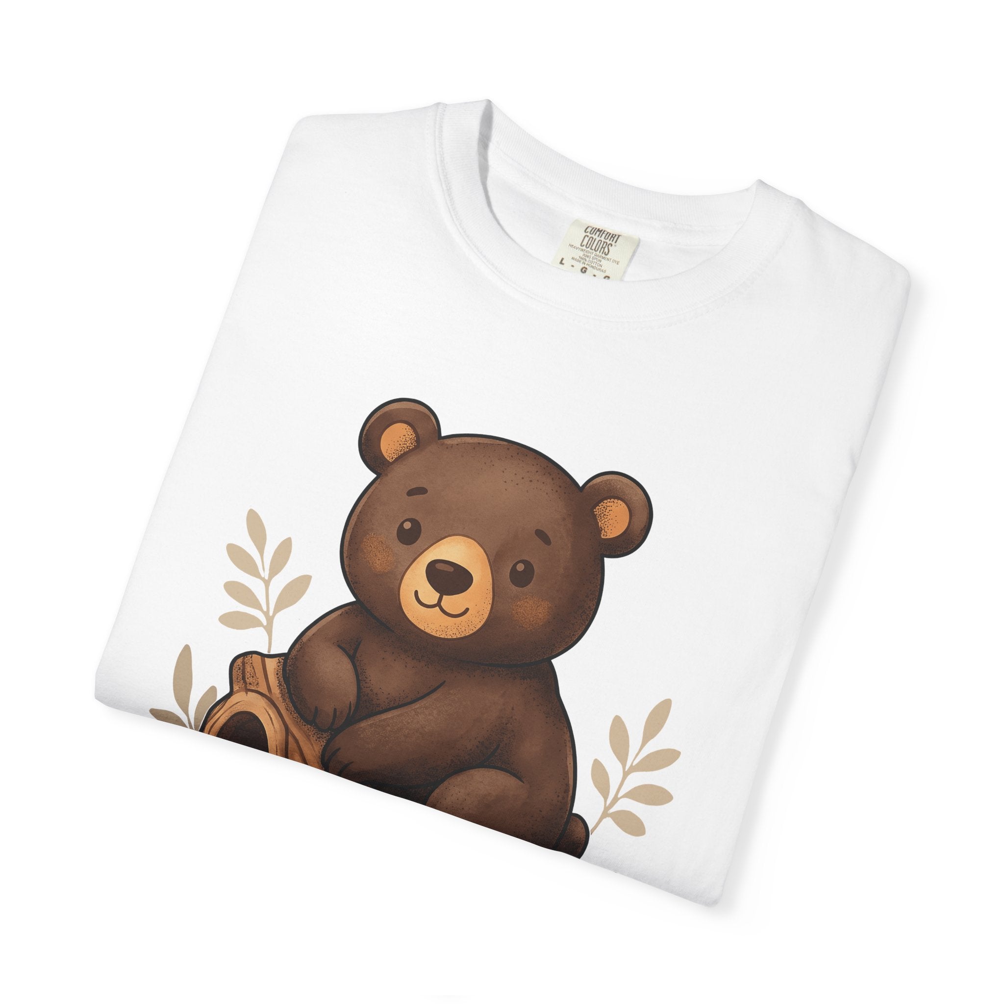 Bear Cub Shirt Animals Woodland Gift Women Cute Tee Cub T-Shirt Wildlife Fan Cartoon Tshirt Forest Graphic Hand Drawn Tree Stump Tshirt
