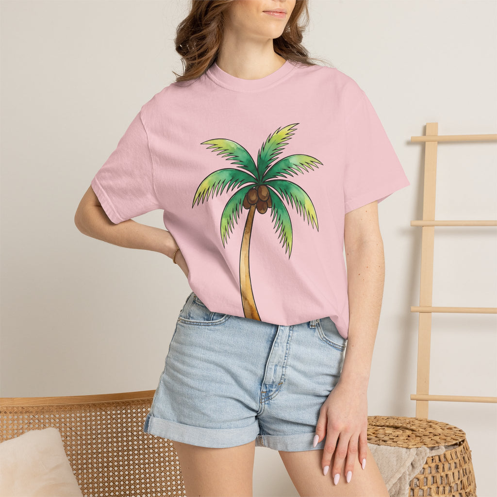Palm Leaf Shirt Tropical Beach Gift Women Watercolor Tee Frond T-Shirt Island Fan Watercolour Tshirt Coastal Graphic Sketch Coconut Fruit