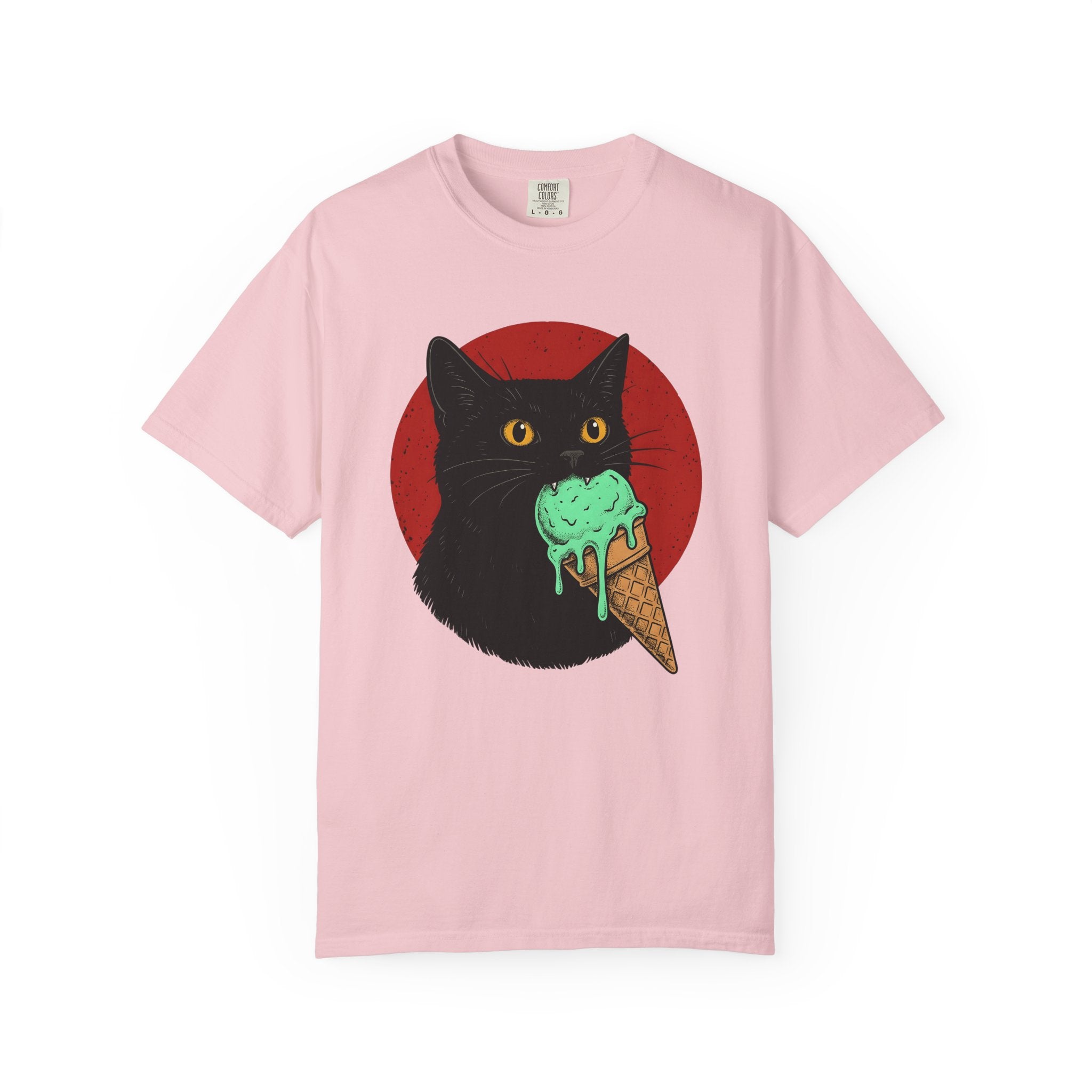 Black Cat Shirt Cat Culinary Gift Women Modern Graphic Tee Cat T-Shirt Feline Fan Kitty Tshirt Foodie Design Classic Ice Cream Cone Tshirt