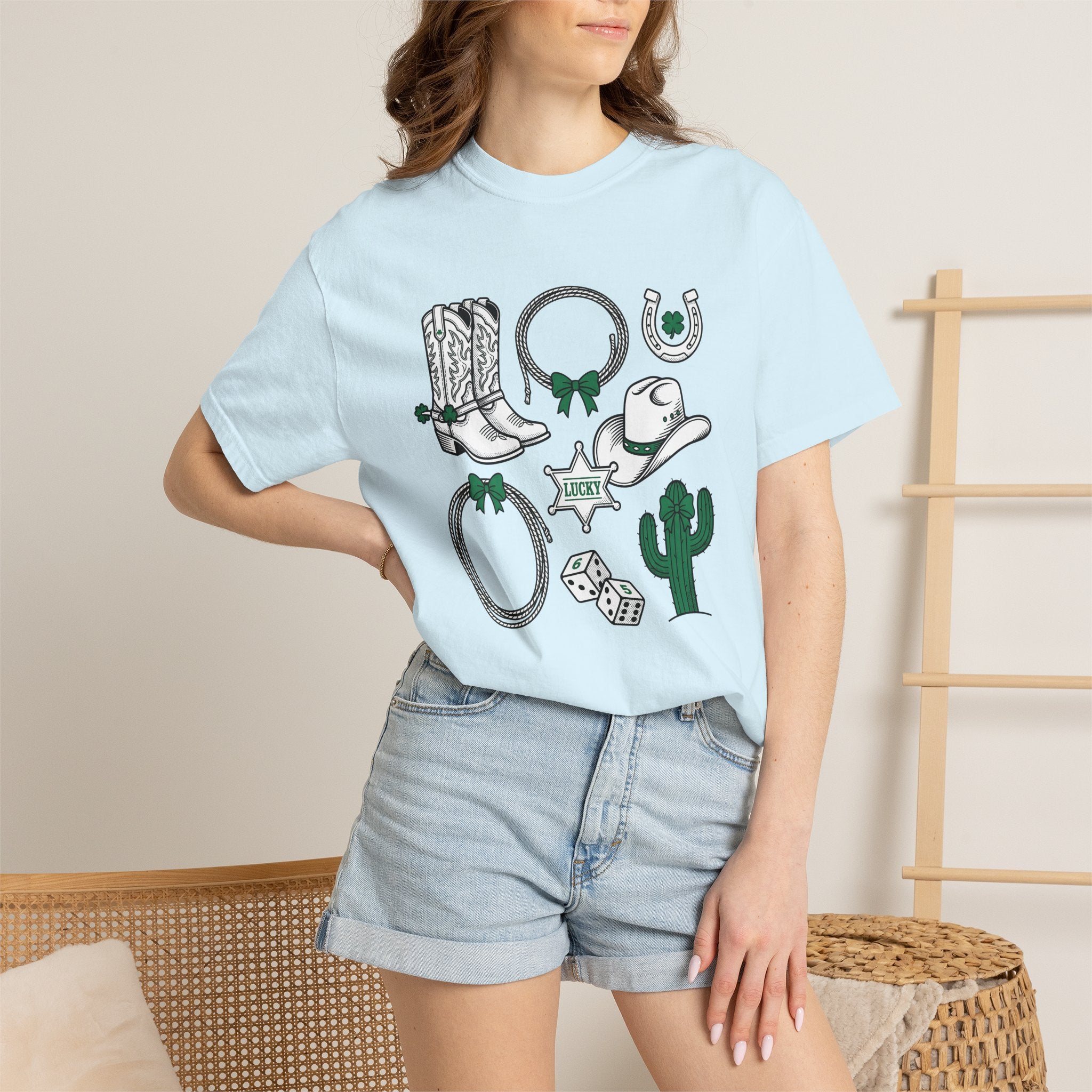 Cowboy Country Symbols Shirt St Patricks Day Rodeo Gift Women Retro Tee Western T-Shirt Shamrock Fan Vintage Tshirt Rodeo Graphic Sketch