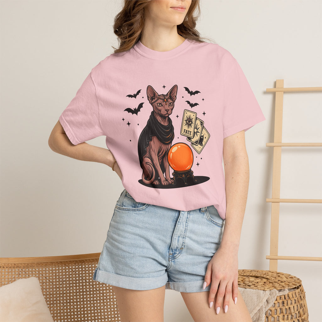 Hairless Cat Shirt Halloween Mysticism Gift Women Spooky Tee Sphynx T-Shirt Horror Fan Occult Graphic Tshirt Antique Magic Orb Tshirt